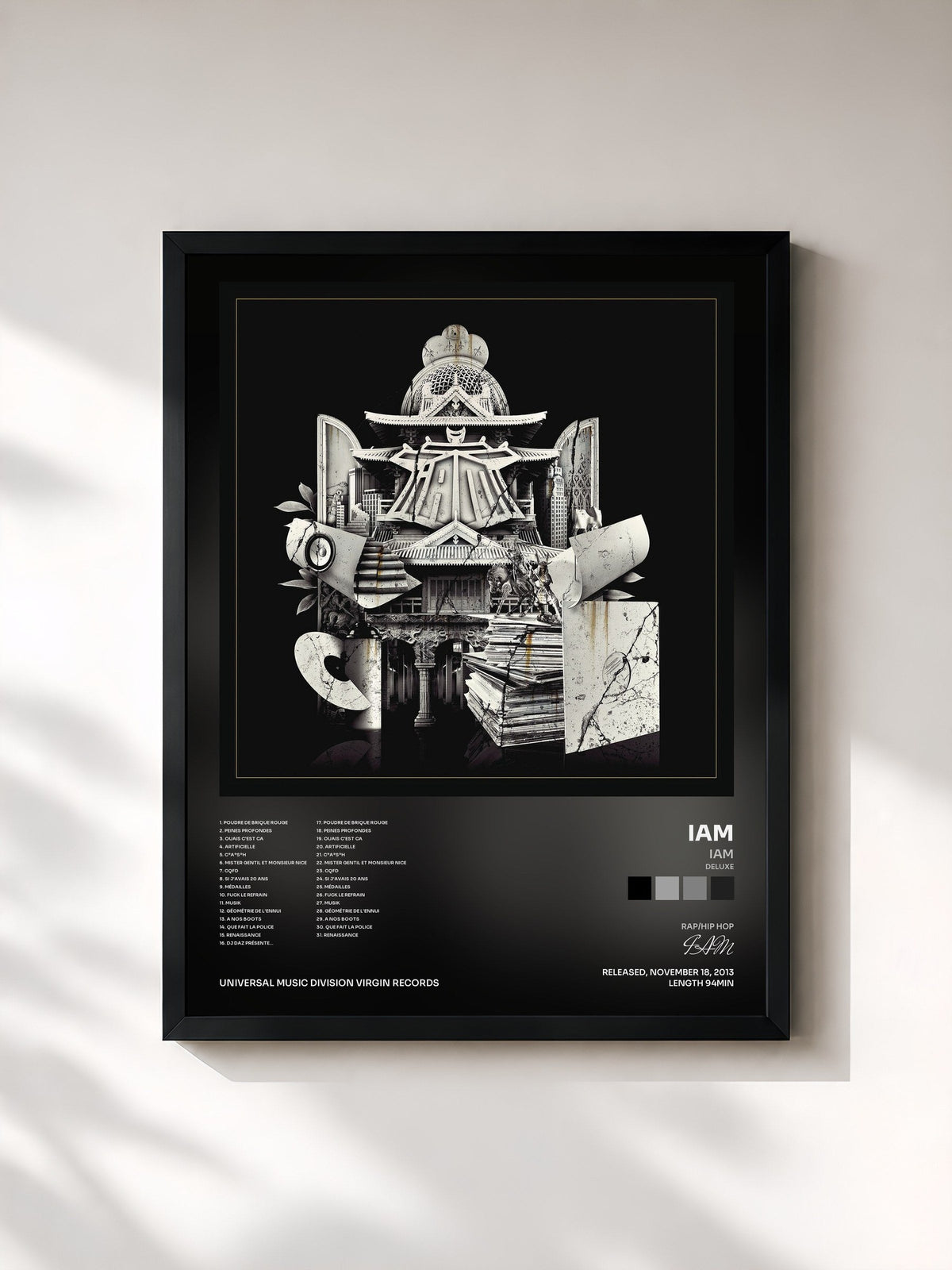 #noir Tableau de l'album IAM (Deluxe) de IAM, cadre noir, imprimé et encadré en France