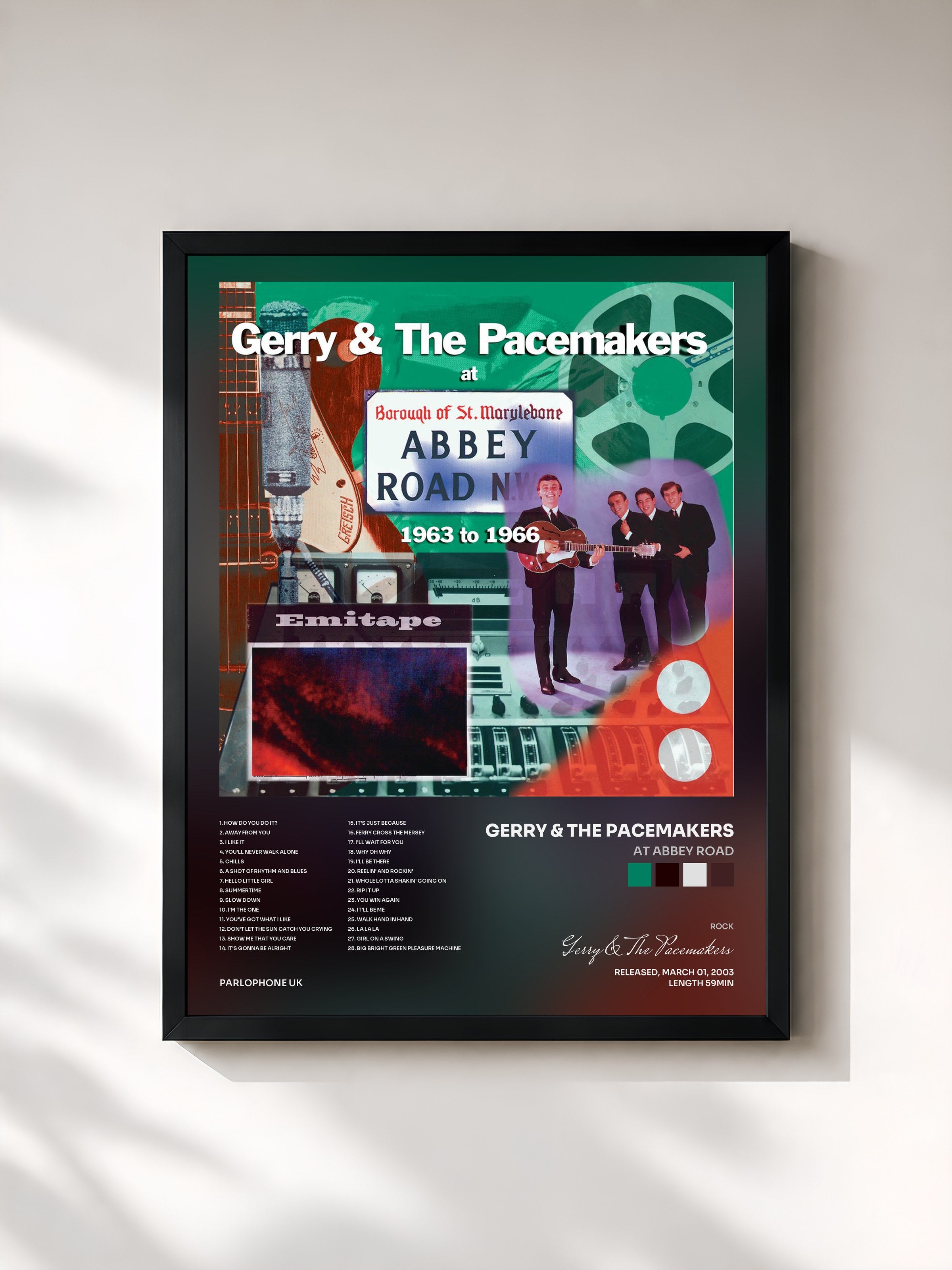 #noir Tableau de l'album At Abbey Road de Gerry & The Pacemakers, cadre noir, imprimé et encadré en France