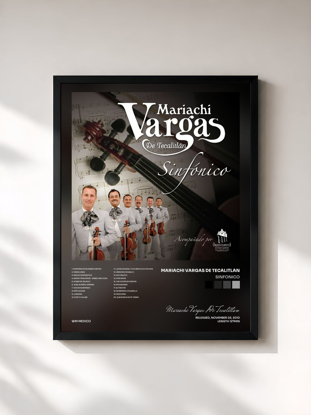 #noir Tableau de l'album Sinfonico de Mariachi Vargas De Tecalitlan, cadre noir, imprimé et encadré en France