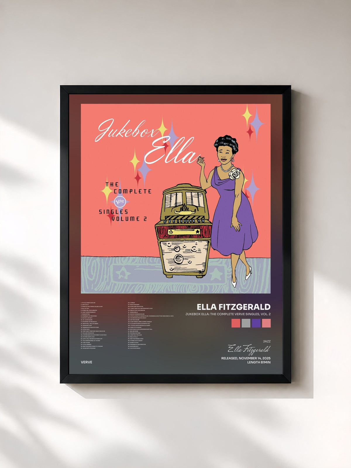 #noir Tableau de l'album Jukebox Ella: The Complete Verve Singles, Vol. 2 de Ella Fitzgerald, cadre noir, imprimé et encadré en France