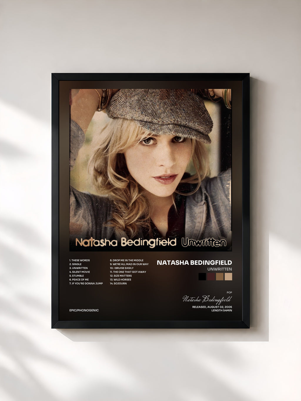 #noir Tableau de l'album Unwritten de Natasha Bedingfield, cadre noir, imprimé et encadré en France