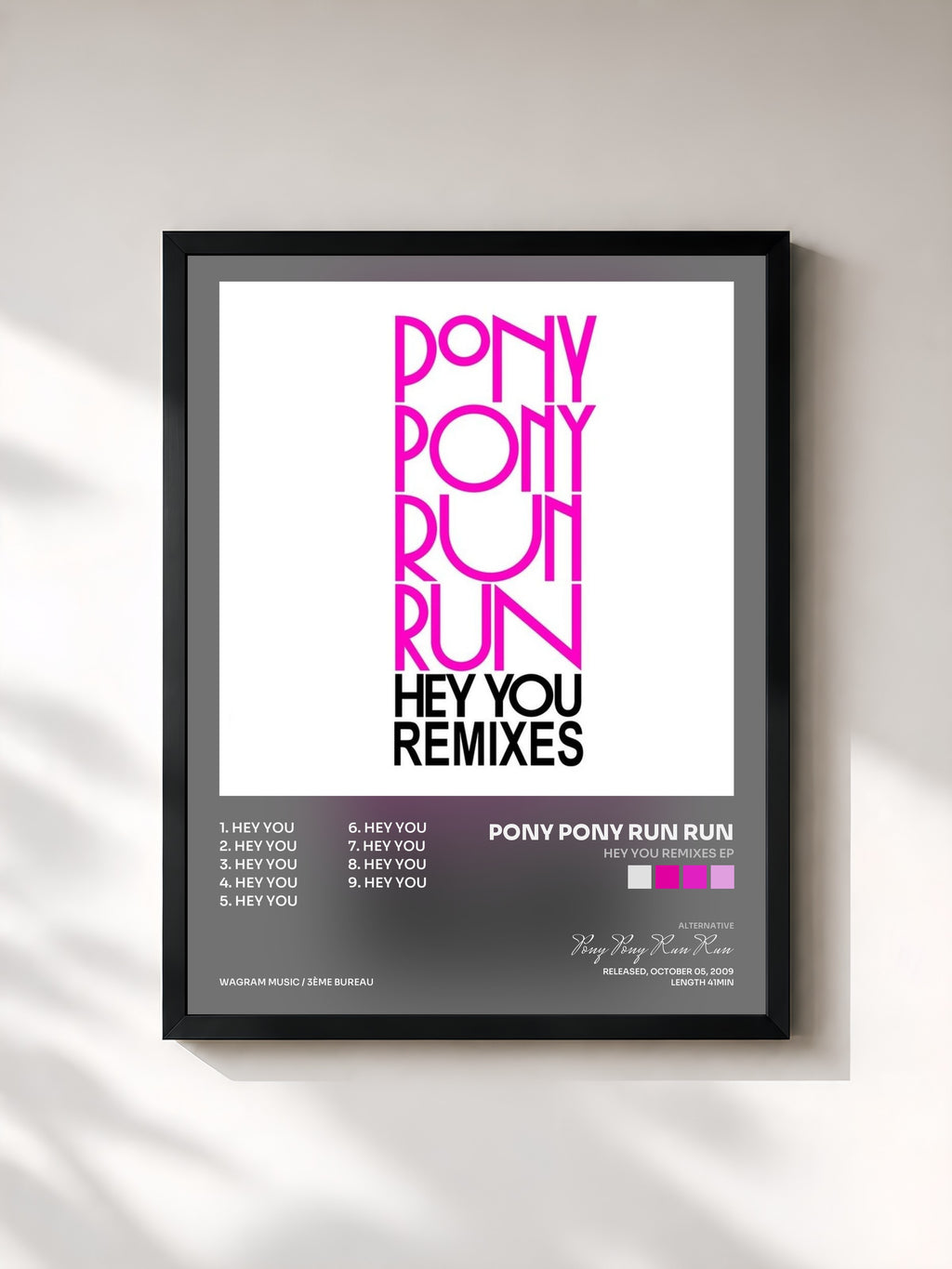 #noir Tableau de l'album Hey You Remixes EP de Pony Pony Run Run, cadre noir, imprimé et encadré en France