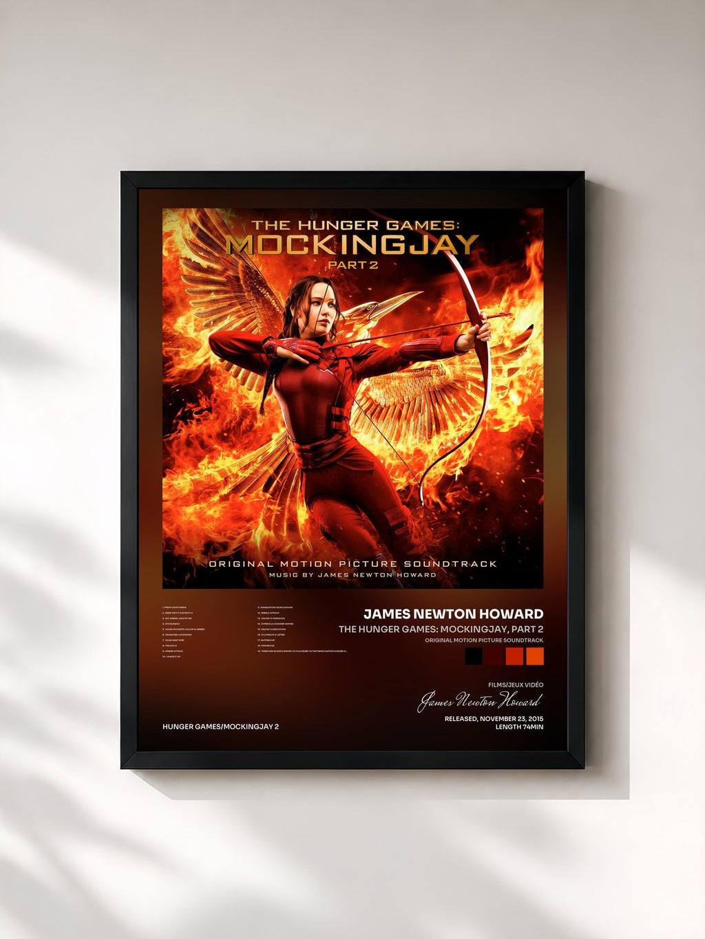 #noir Tableau de l'album The Hunger Games: Mockingjay, Part 2 (Original Motion Picture Soundtrack) de James Newton Howard, cadre noir, imprimé et encadré en France