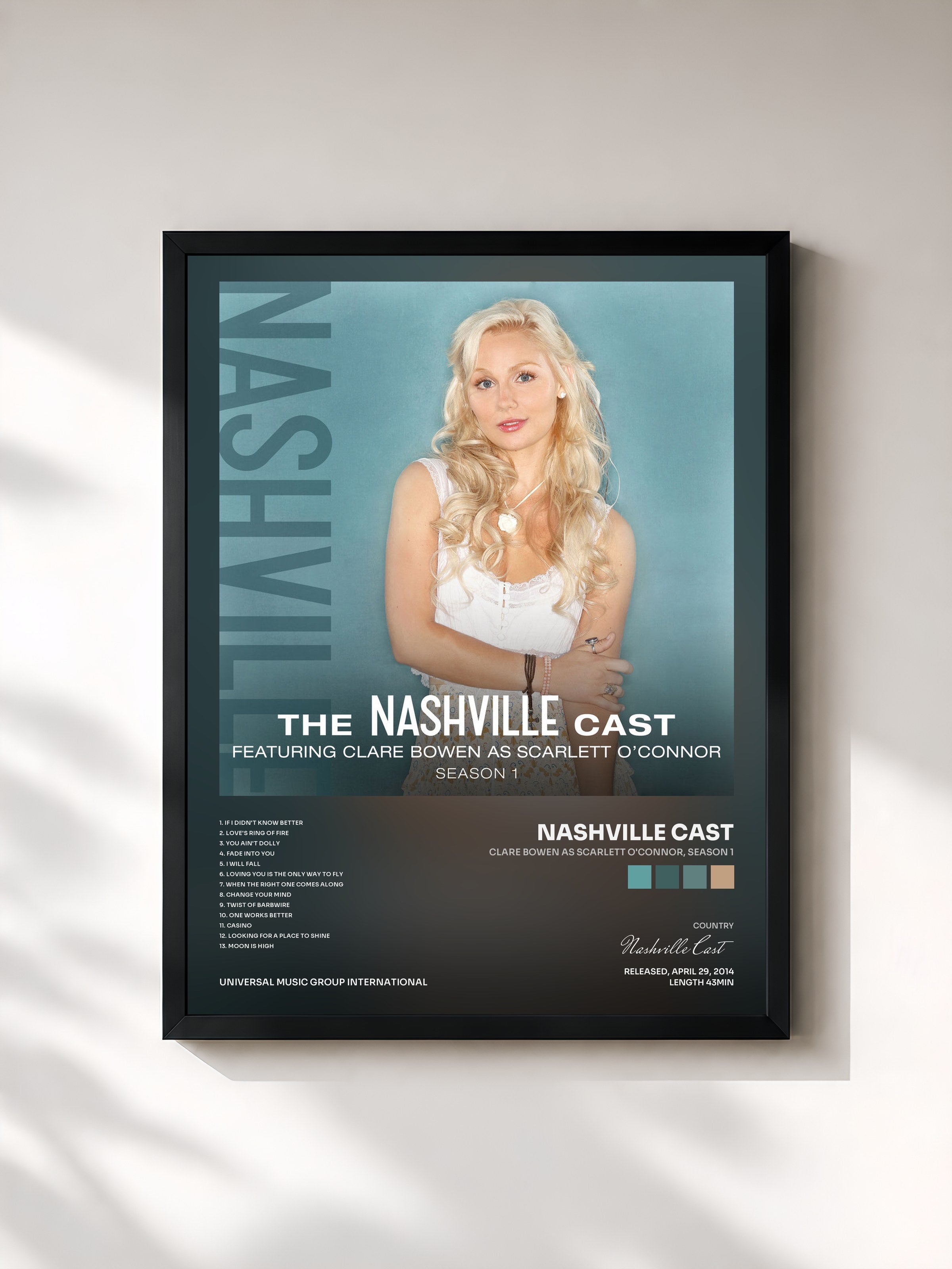 #noir Tableau de l'album Clare Bowen As Scarlett O'Connor, Season 1 de Nashville Cast, cadre noir, imprimé et encadré en France