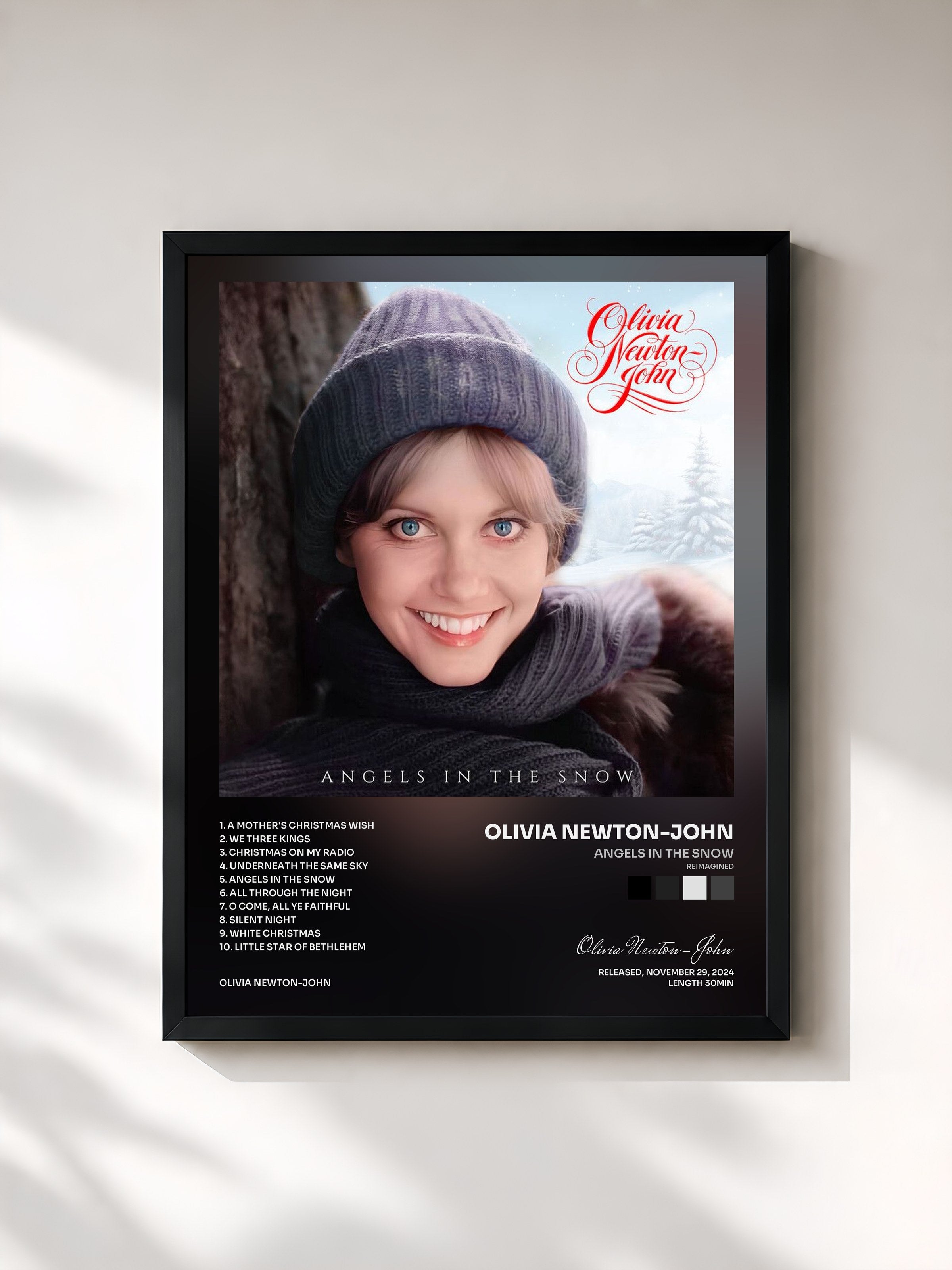 #noir Tableau de l'album Angels In The Snow (Reimagined) de Olivia Newton-John, cadre noir, imprimé et encadré en France