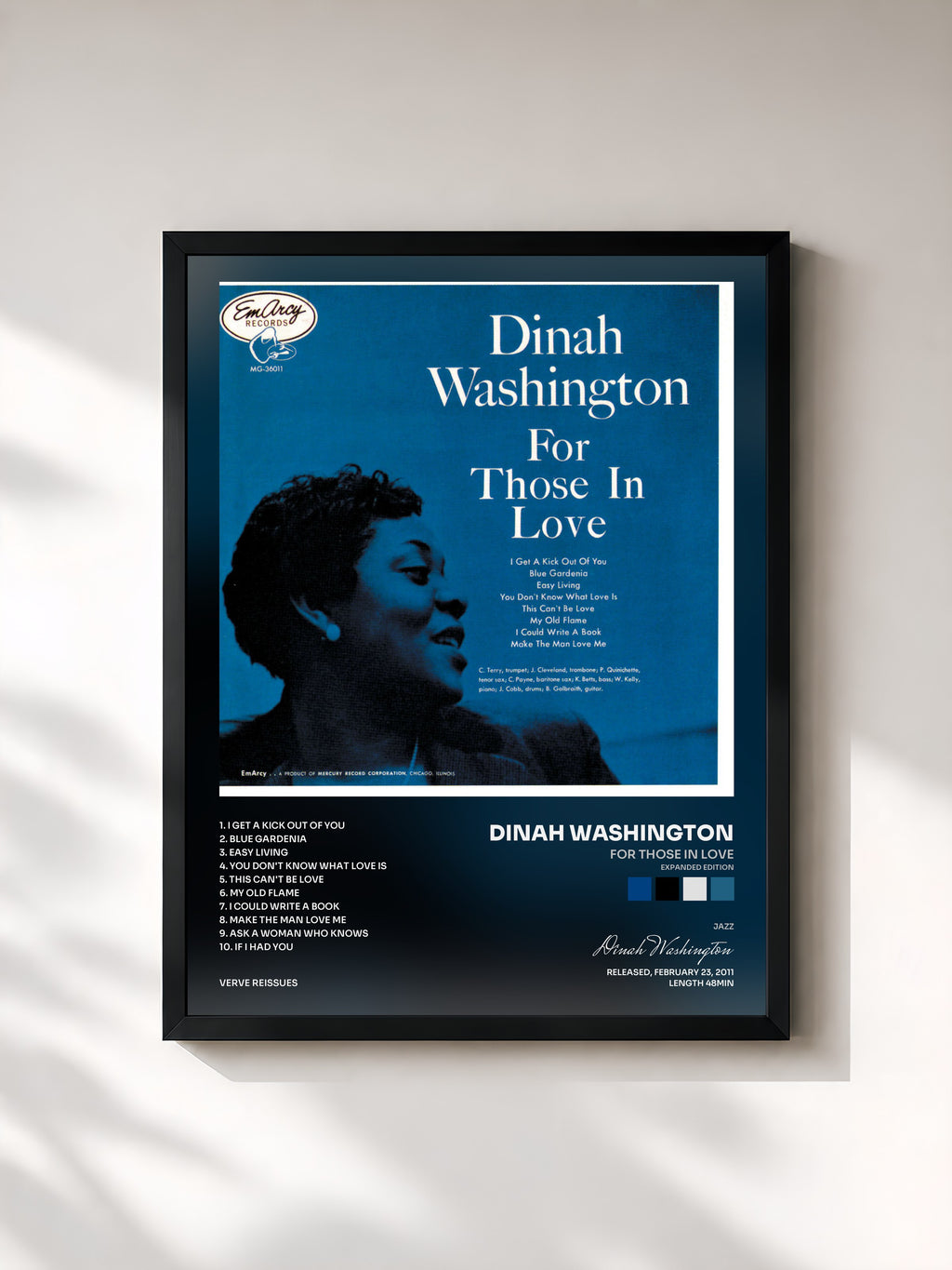 #noir Tableau de l'album For Those In Love (Expanded Edition) de Dinah Washington, cadre noir, imprimé et encadré en France