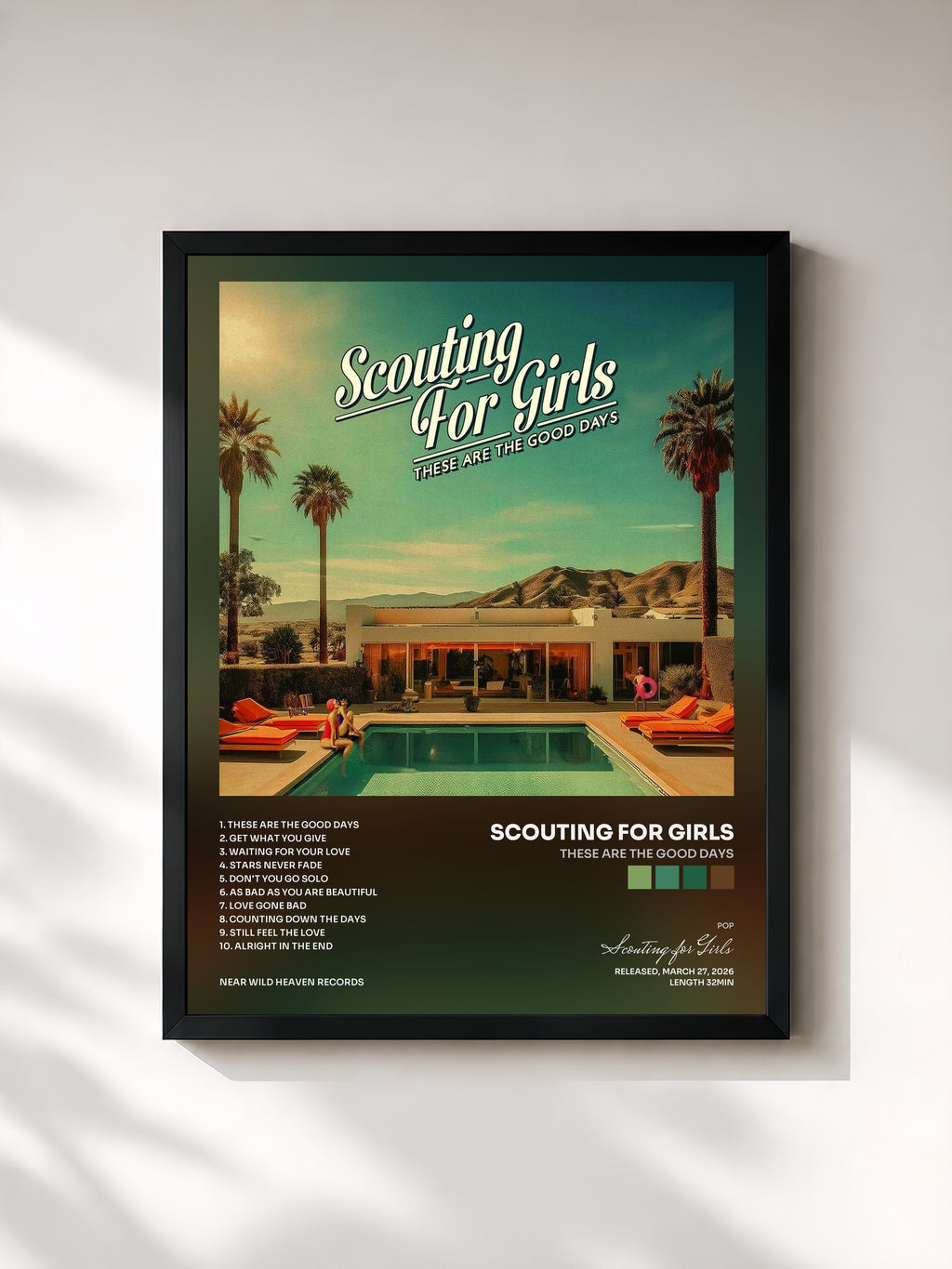 #noir Tableau de l'album These Are The Good Days de Scouting for Girls, cadre noir, imprimé et encadré en France