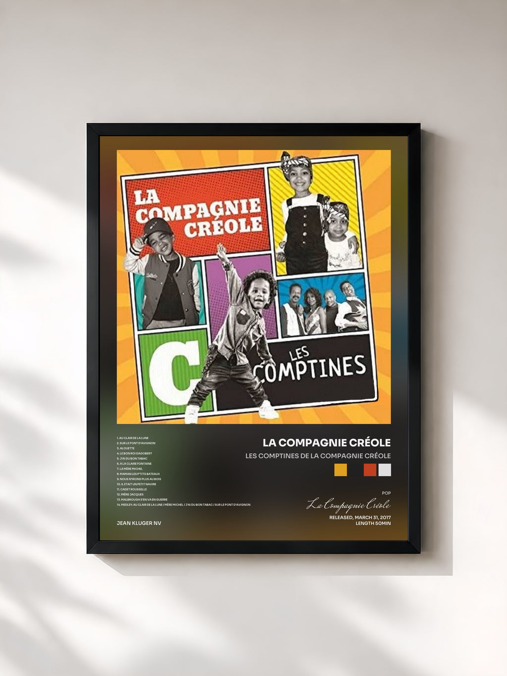 #noir Tableau de l'album Les Comptines De La Compagnie Créole de La Compagnie Créole, cadre noir, imprimé et encadré en France