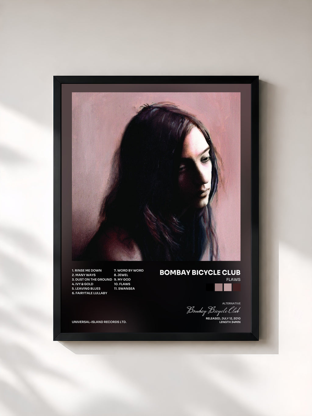 #noir Tableau de l'album Flaws de Bombay Bicycle Club, cadre noir, imprimé et encadré en France