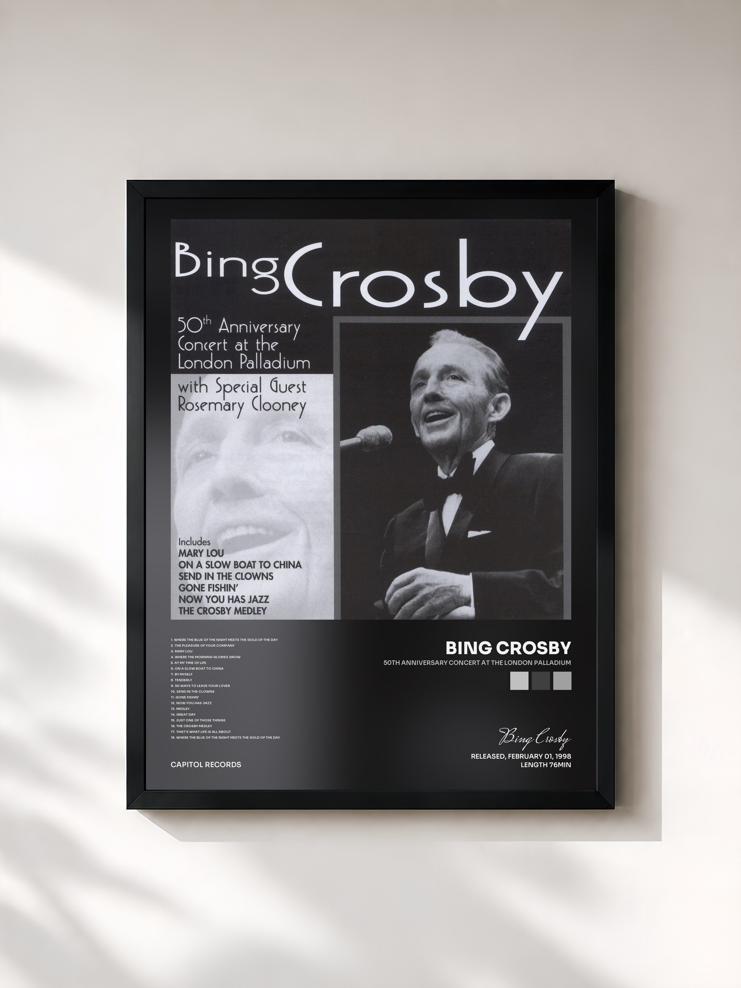 #noir Tableau de l'album 50th Anniversary Concert At The London Palladium de Bing Crosby, cadre noir, imprimé et encadré en France