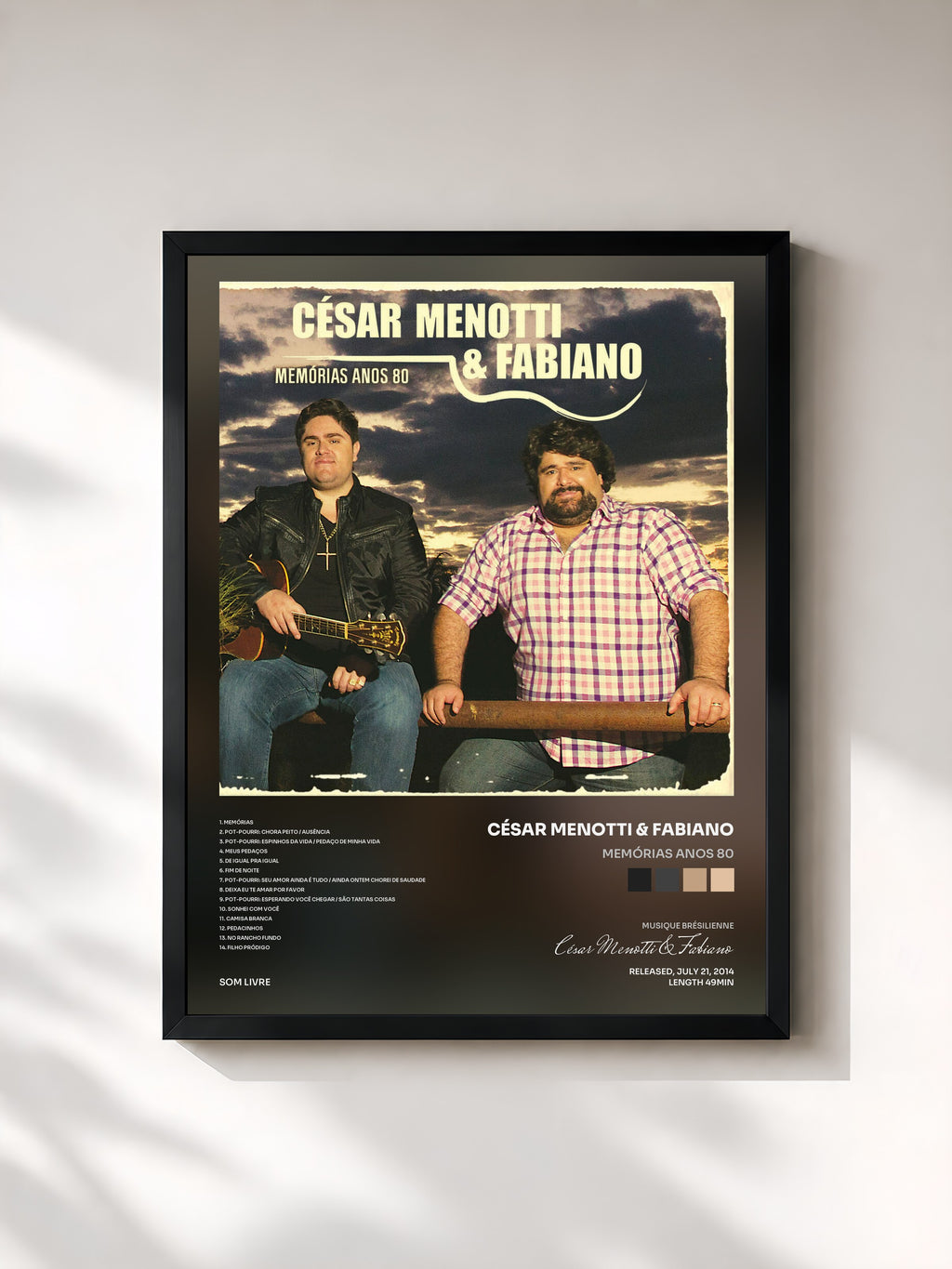 #noir Tableau de l'album Memórias Anos 80 de César Menotti & Fabiano, cadre noir, imprimé et encadré en France
