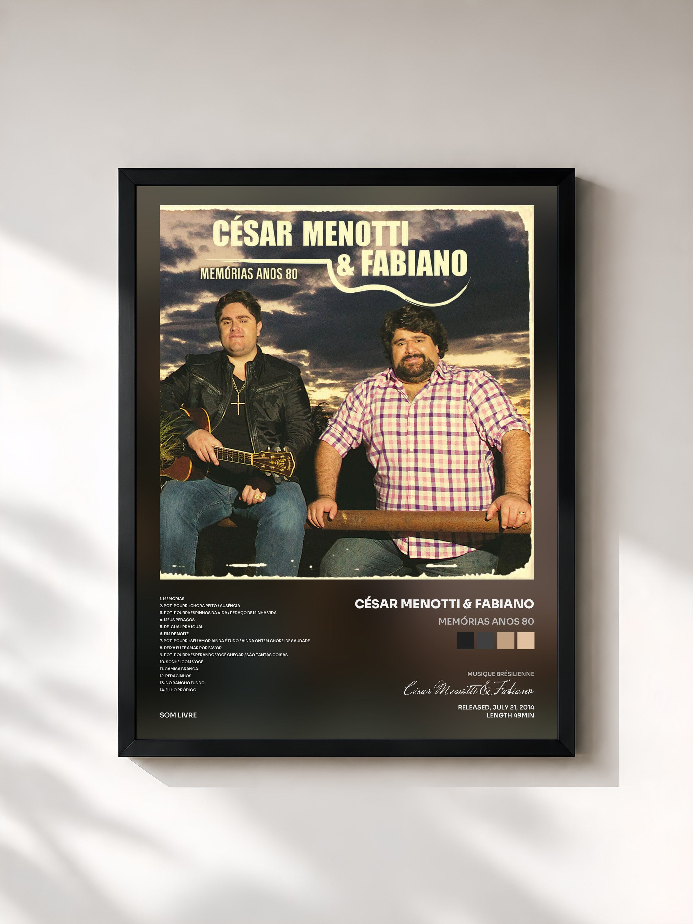 #noir Tableau de l'album Memórias Anos 80 de César Menotti & Fabiano, cadre noir, imprimé et encadré en France