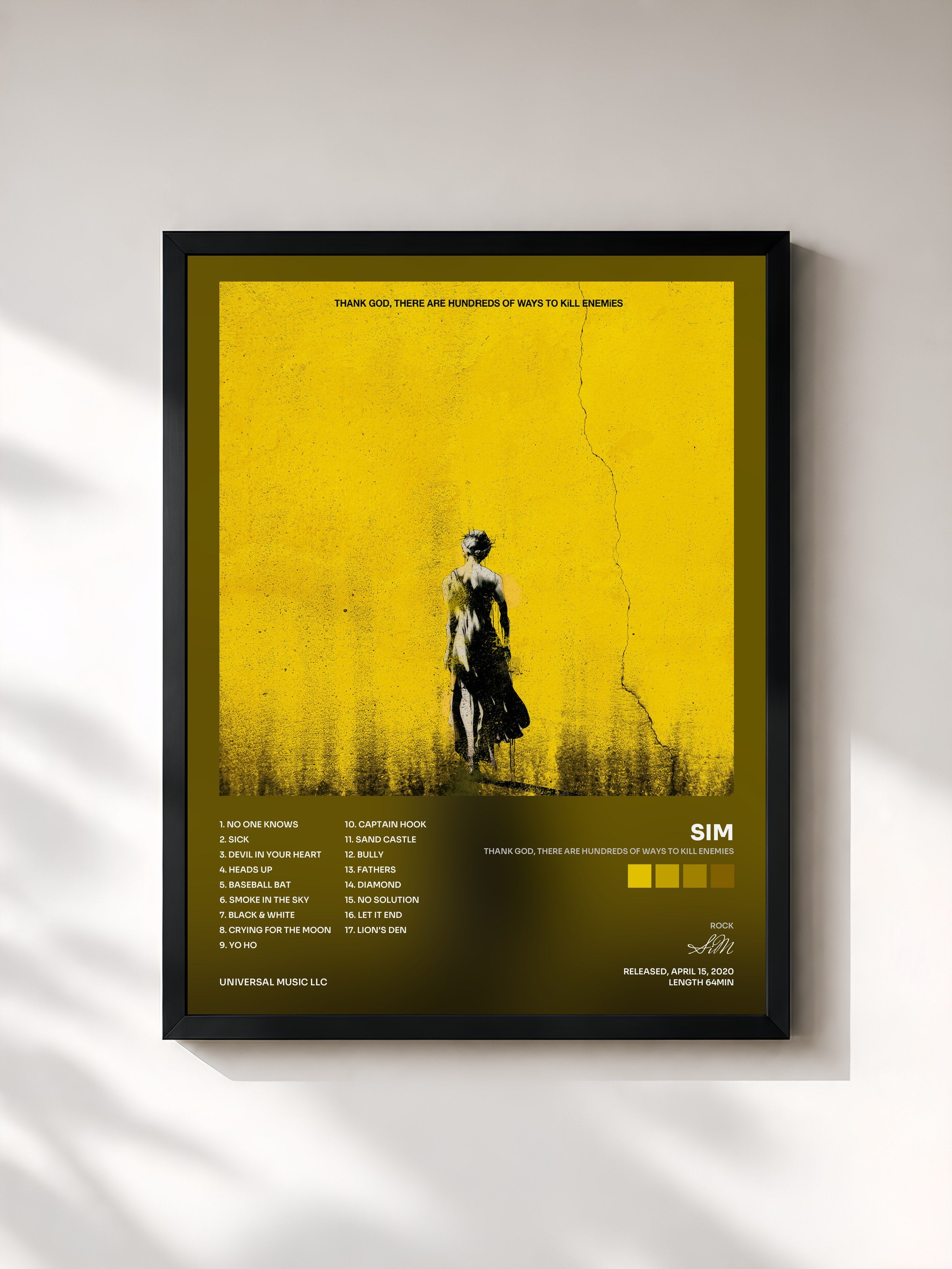 #noir Tableau de l'album Thank God, There Are Hundreds Of Ways To Kill Enemies de SiM, cadre noir, imprimé et encadré en France