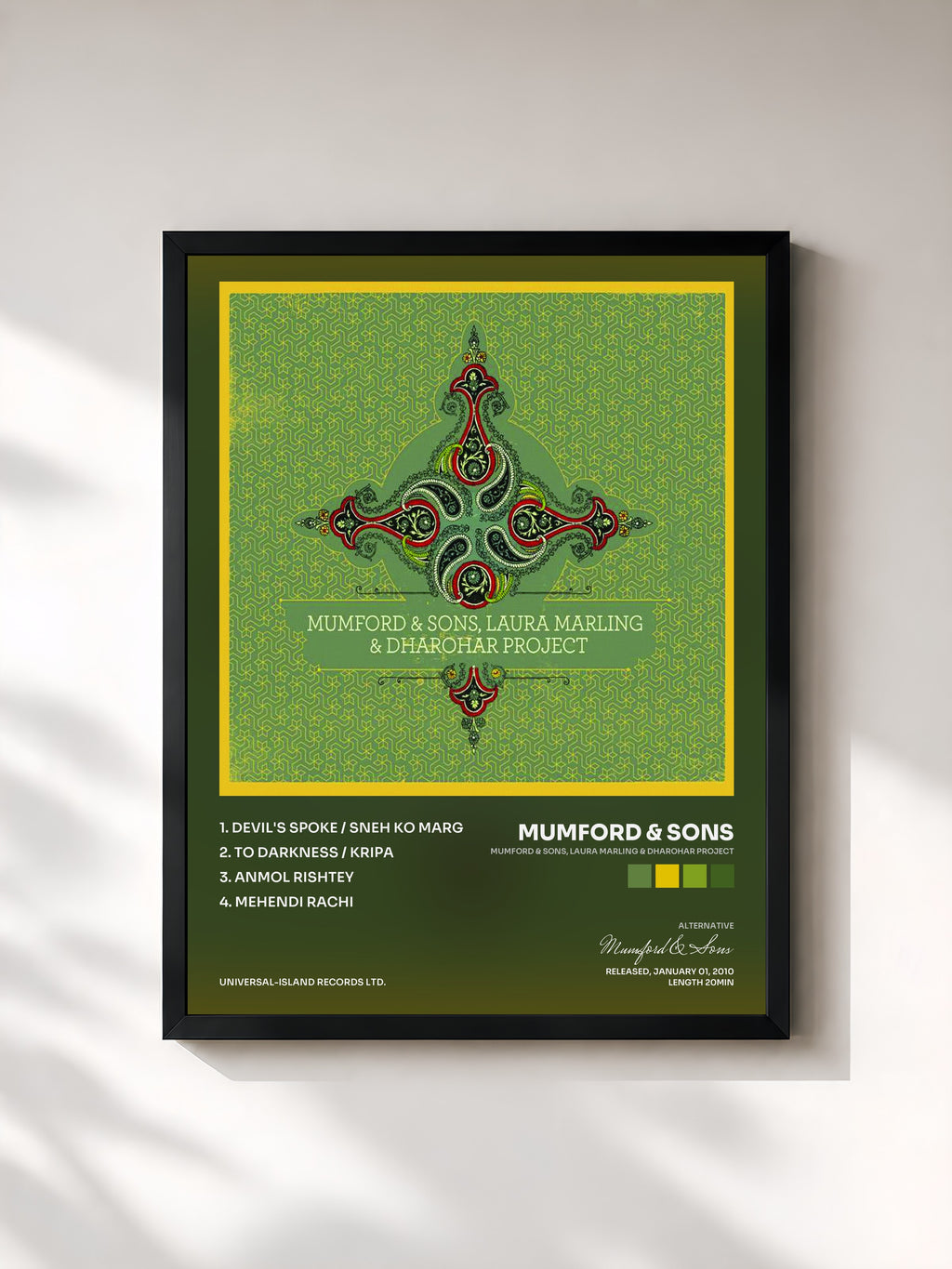 #noir Tableau de l'album Mumford & Sons, Laura Marling & Dharohar Project de Mumford & Sons, cadre noir, imprimé et encadré en France