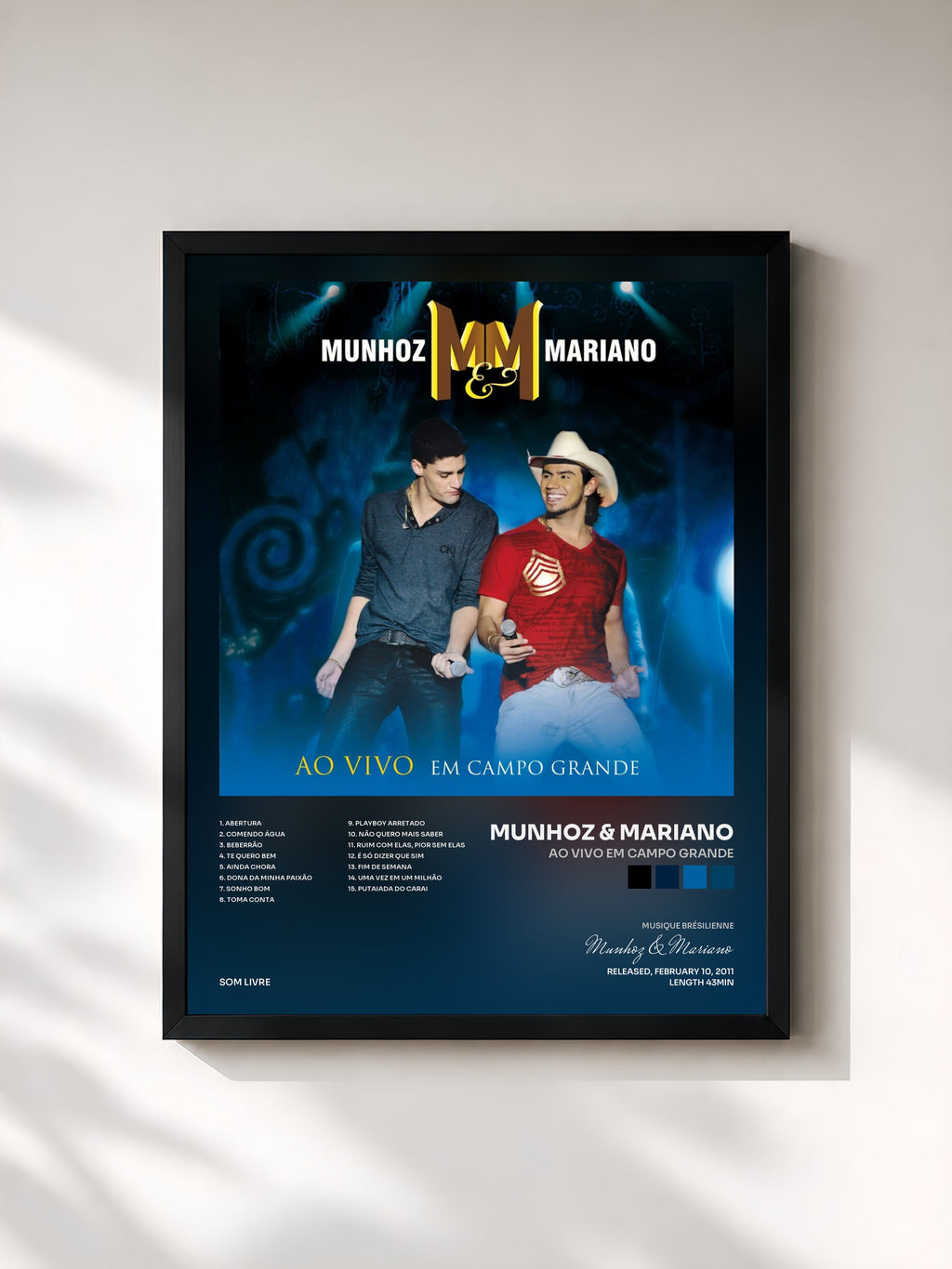 #noir Tableau de l'album Ao Vivo Em Campo Grande de Munhoz & Mariano, cadre noir, imprimé et encadré en France