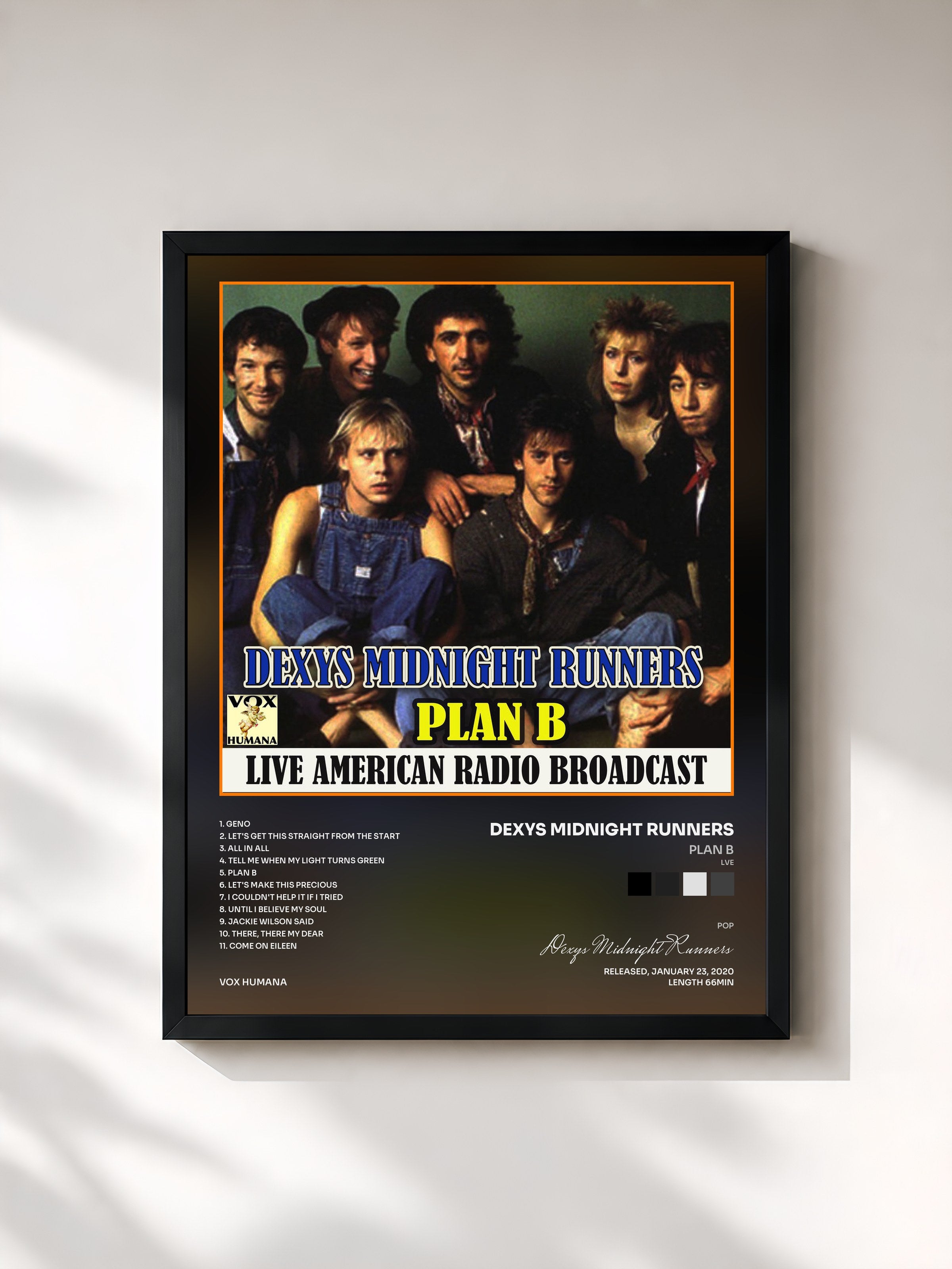 #noir Tableau de l'album Plan B (Lve) de Dexys Midnight Runners, cadre noir, imprimé et encadré en France