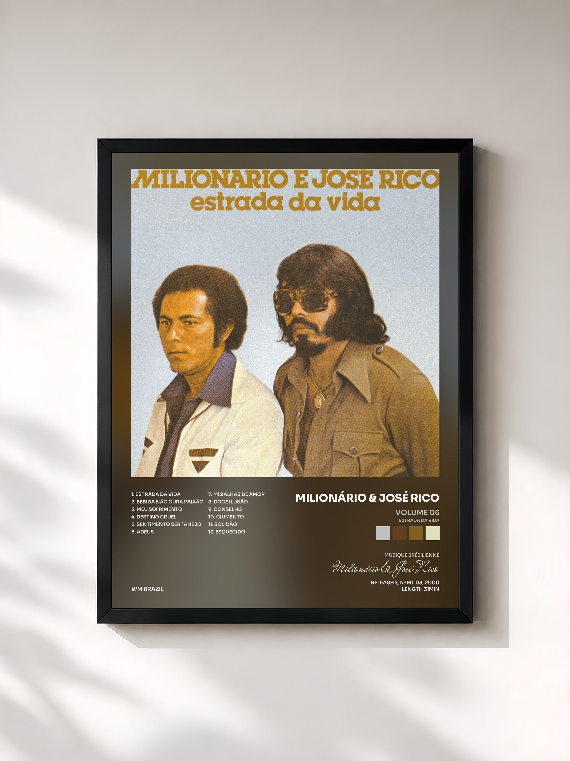 #noir Tableau de l'album Volume 05 (Estrada da Vida) de Milionário & José Rico, cadre noir, imprimé et encadré en France