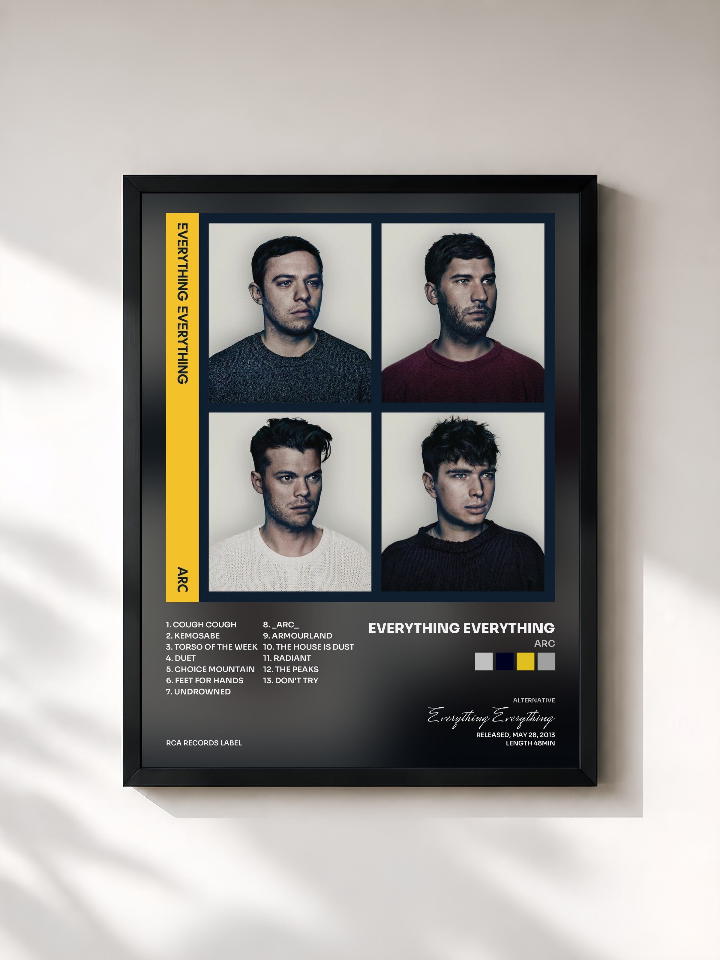 #noir Tableau de l'album Arc de Everything Everything, cadre noir, imprimé et encadré en France