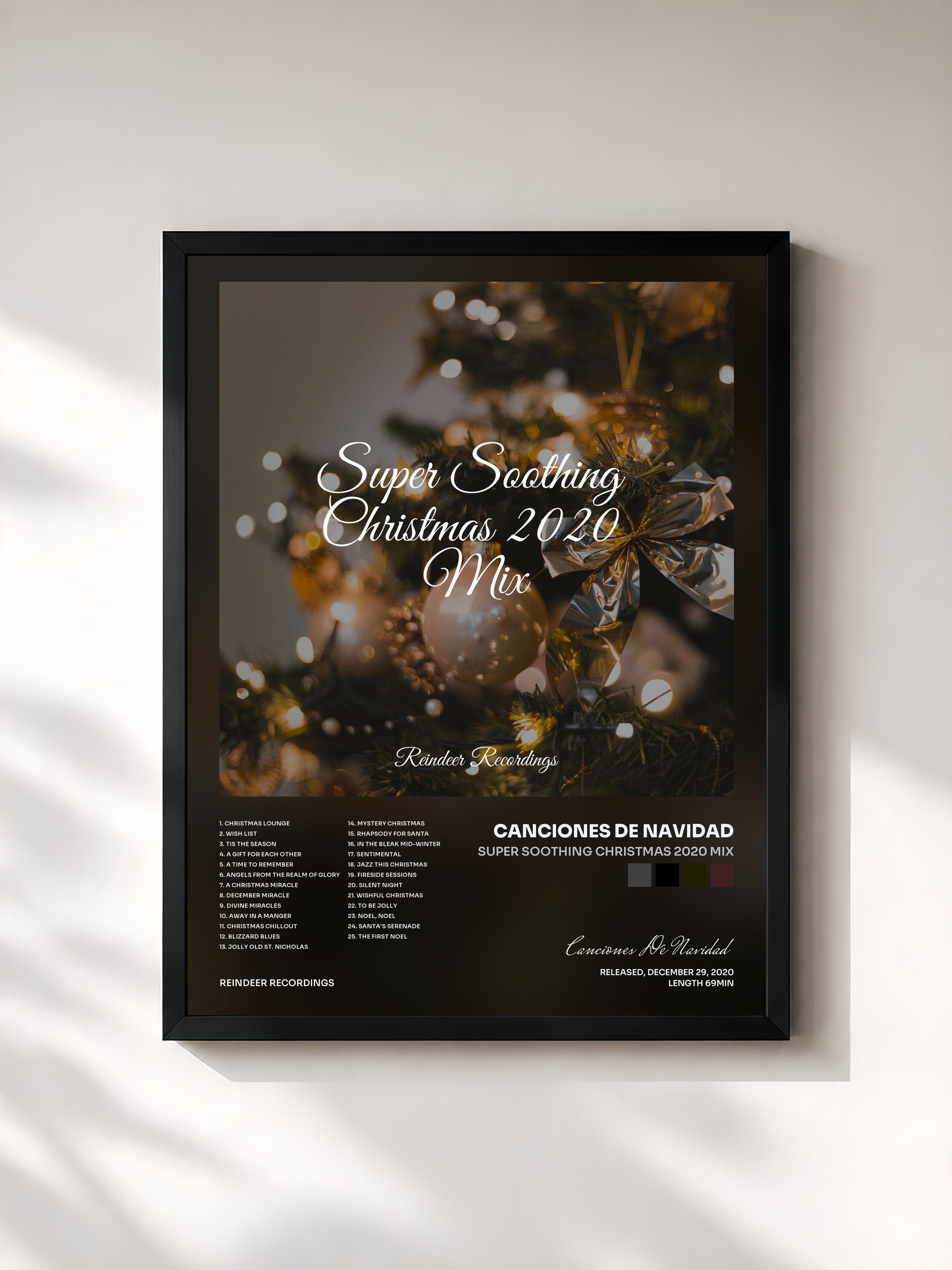 #noir Tableau de l'album Super Soothing Christmas 2020 Mix de Canciones De Navidad, cadre noir, imprimé et encadré en France