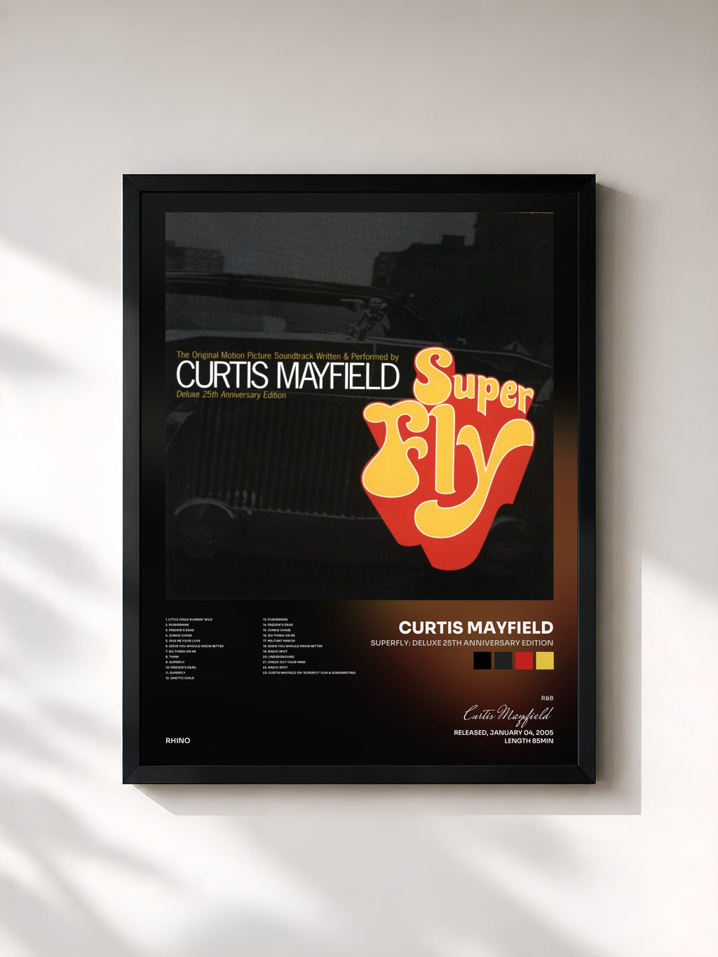 #noir Tableau de l'album Superfly: Deluxe 25th Anniversary Edition de Curtis Mayfield, cadre noir, imprimé et encadré en France