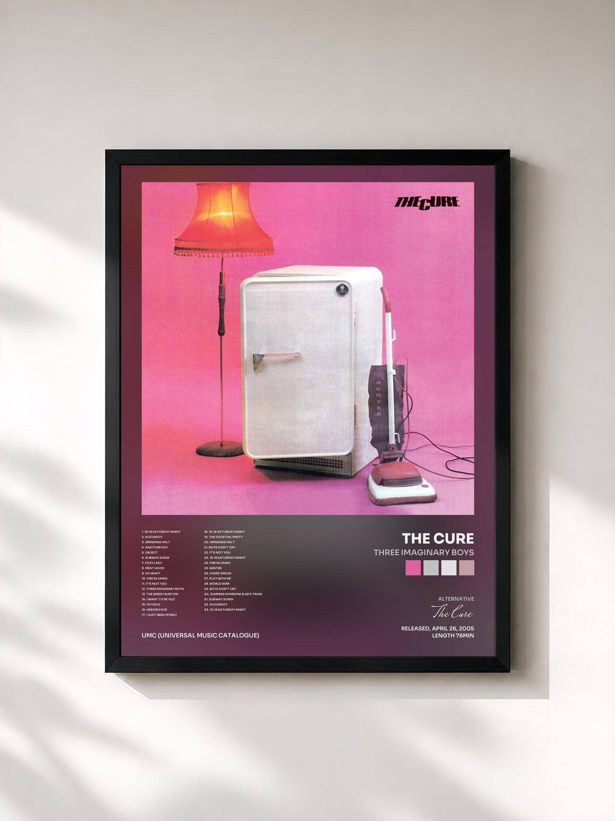 #noir Tableau de l'album Three Imaginary Boys de The Cure, cadre noir, imprimé et encadré en France
