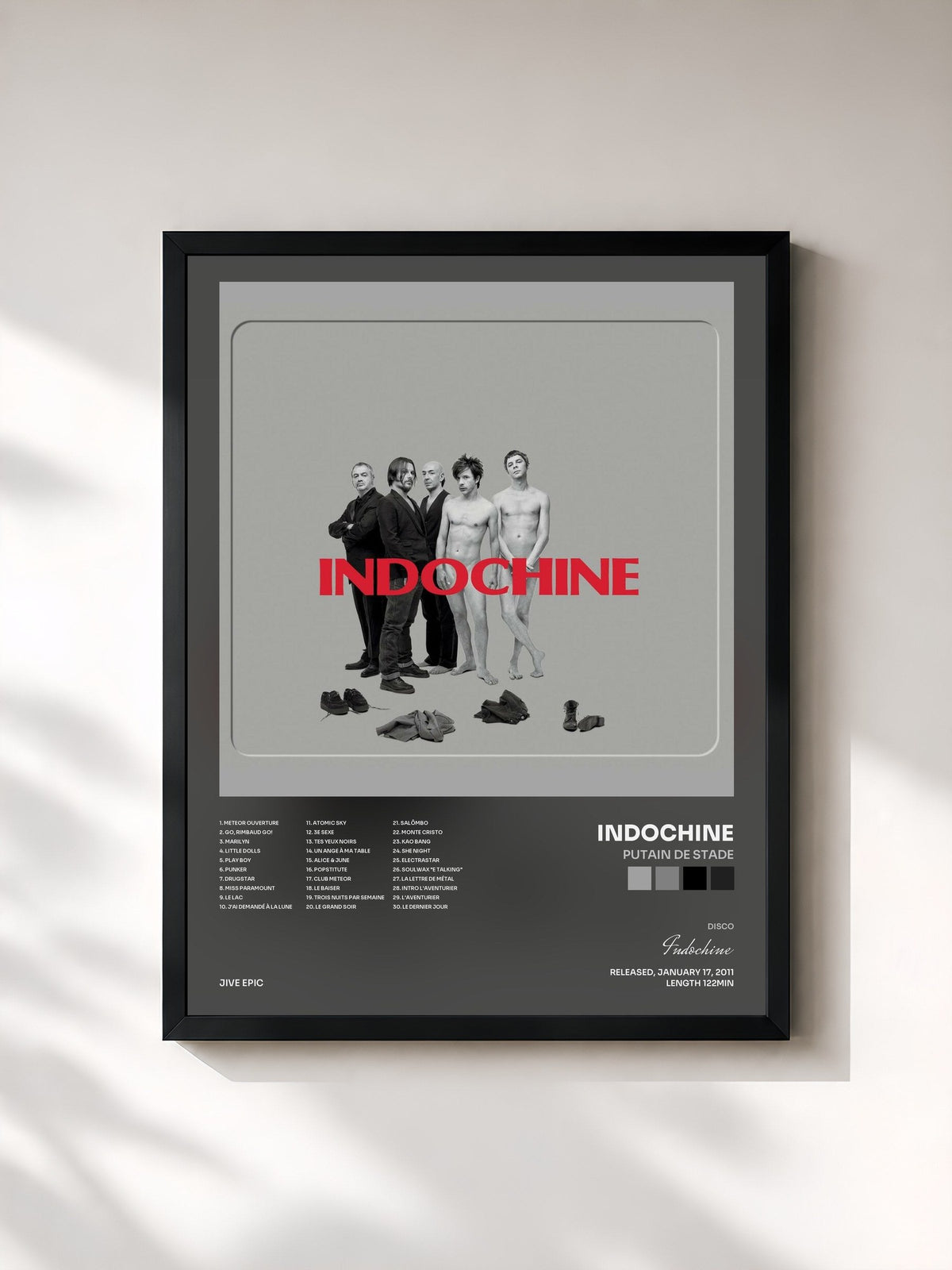 #noir Putain by stade de Indochine as a framed art print, black frame, printed and framed in France