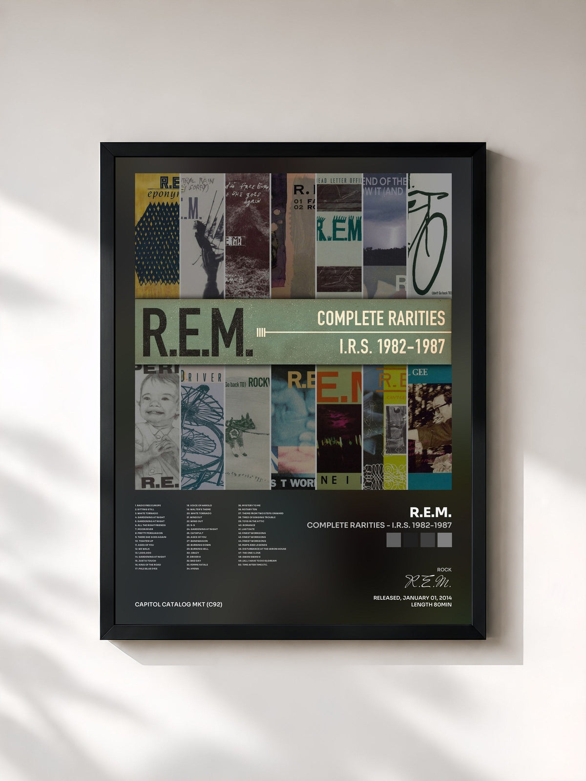 #noir Tableau de l'album Complete Rarities - I.R.S. 1982-1987 de R.E.M., cadre noir, imprimé et encadré en France