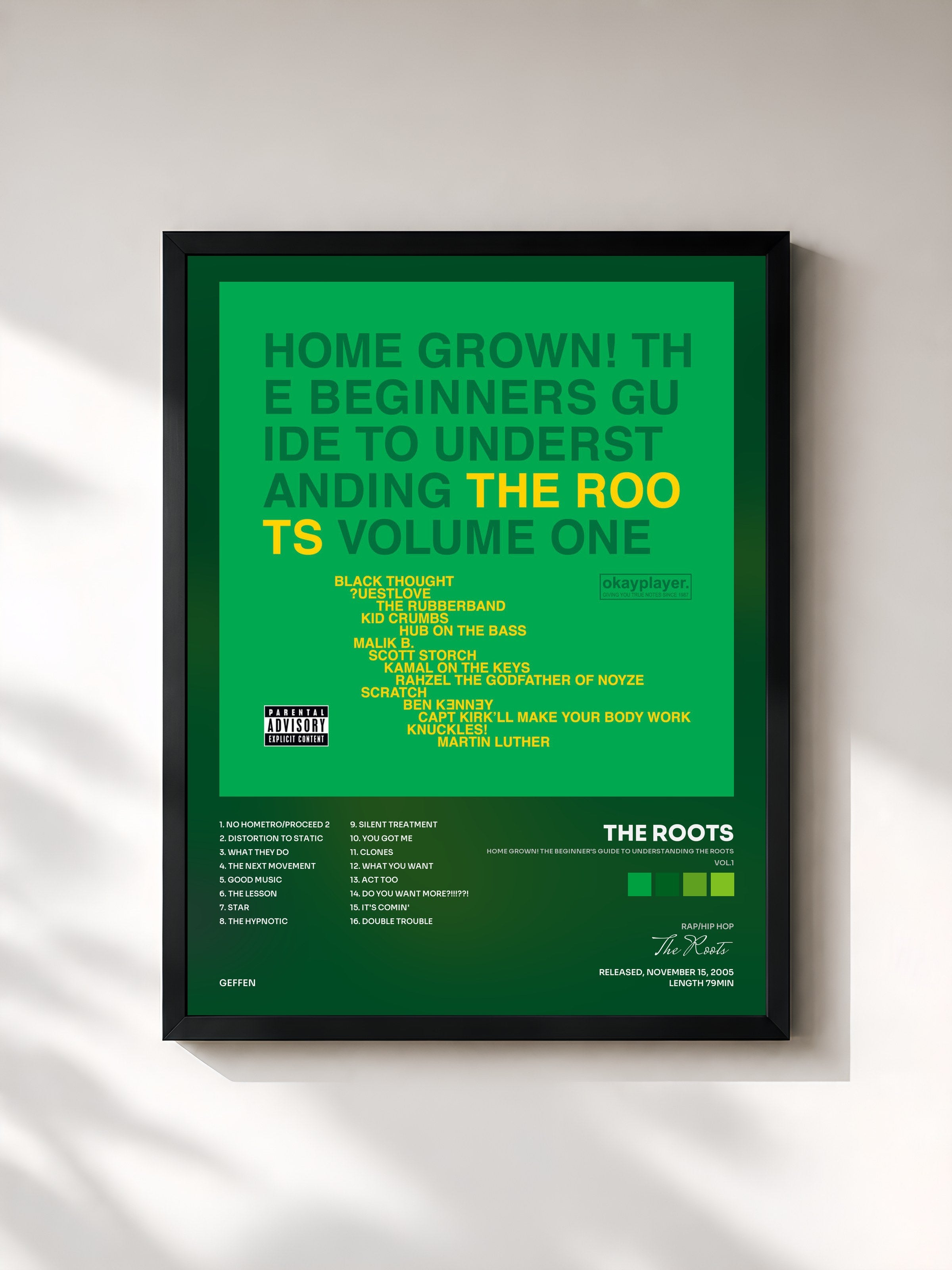 #noir Tableau de l'album Home Grown! The Beginner's Guide To Understanding The Roots (Vol.1) de The Roots, cadre noir, imprimé et encadré en France