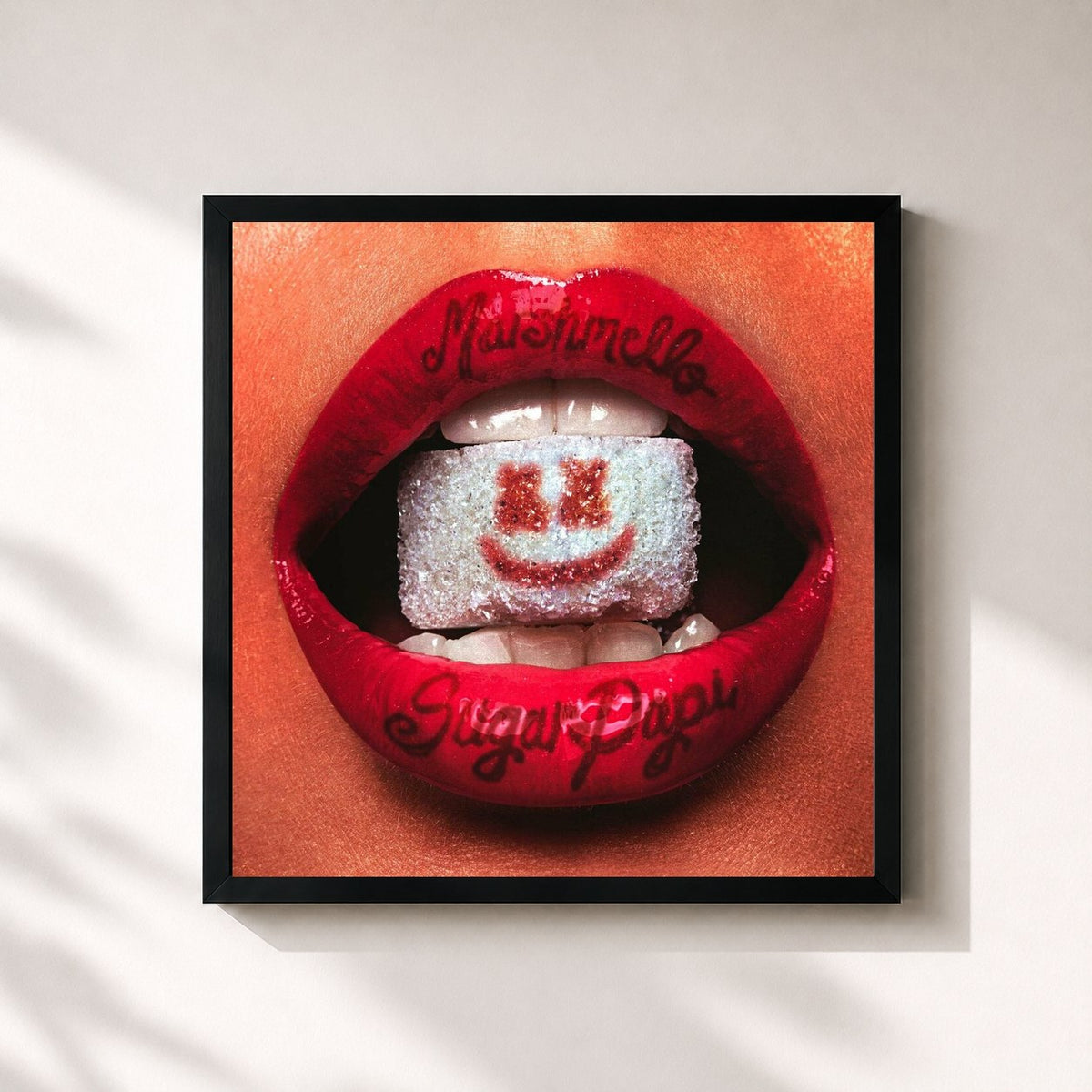 #noir Tableau carré de l'album Sugar Papi de Marshmello, cadre noir 32x32 cm