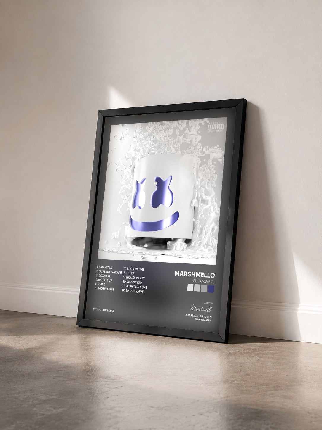 #noir Tableau de l'album Shockwave de Marshmello vu de trois quarts, cadre noir