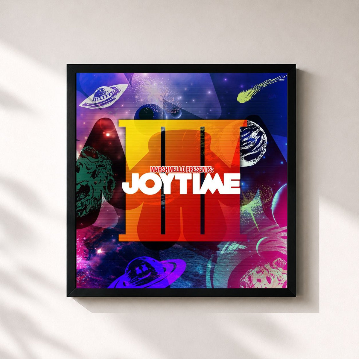 #noir Tableau carré de l'album Joytime III de Marshmello, cadre noir 32x32 cm
