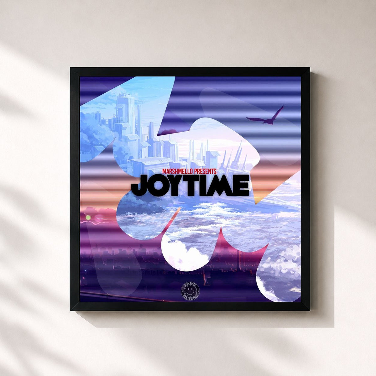 #noir Tableau carré de l'album Joytime de Marshmello, cadre noir 32x32 cm