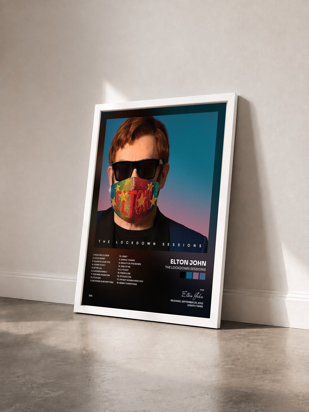 #blanc Tableau de l'album The Lockdown Sessions de Elton John vu de trois quarts, cadre blanc