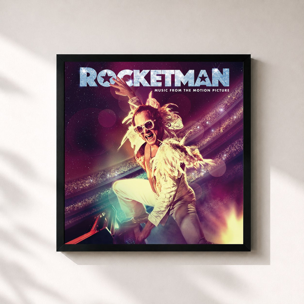 #noir Tableau carré de l'album Rocketman (Music From The Motion Picture) de Elton John, cadre noir 32x32 cm