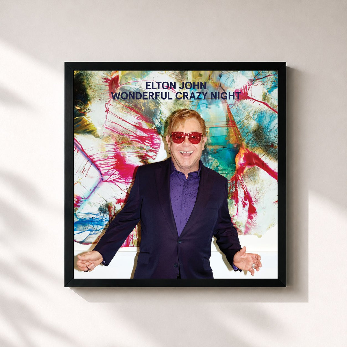 #noir Tableau carré de l'album Wonderful Crazy Night (Deluxe) de Elton John, cadre noir 32x32 cm