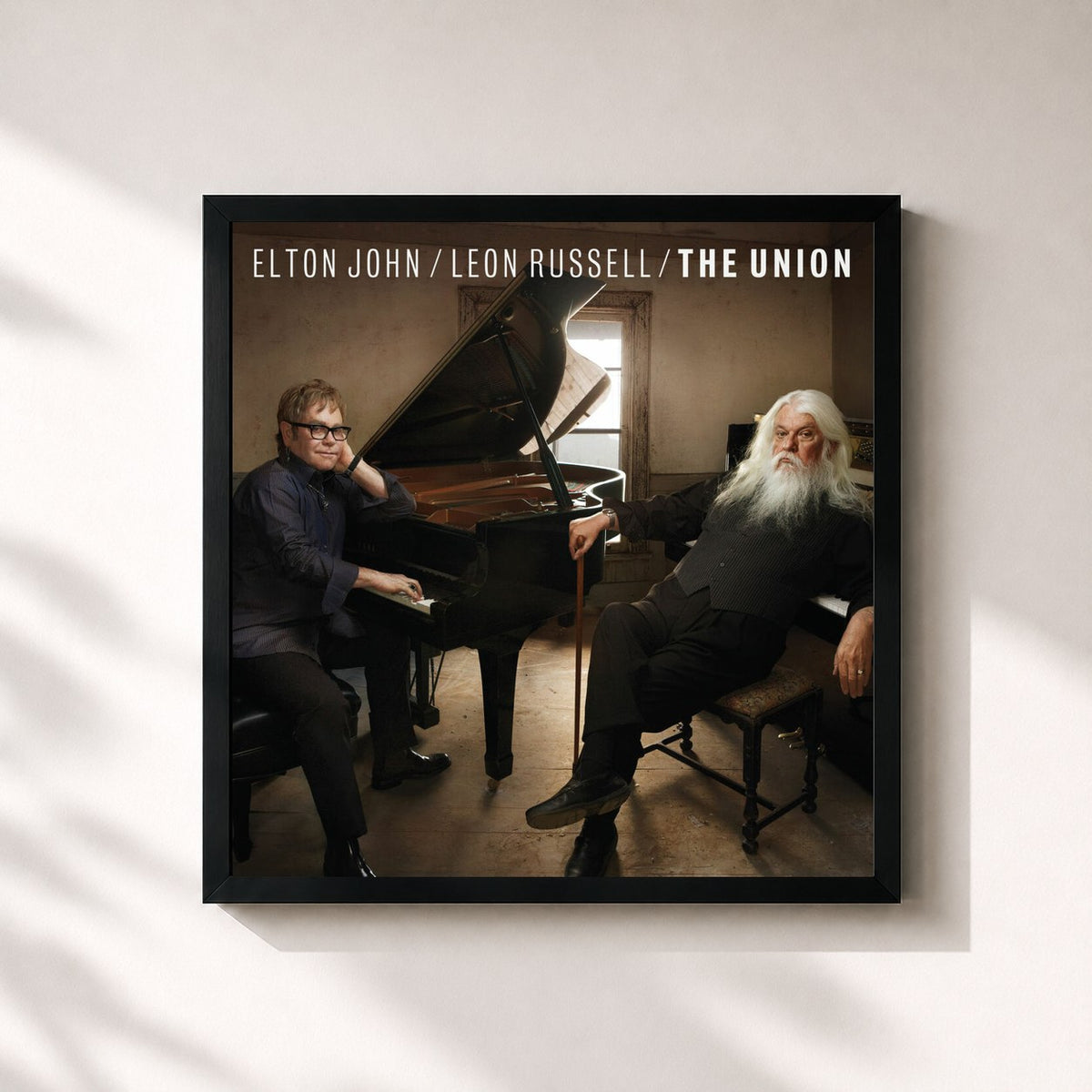 #noir Tableau carré de l'album The Union de Elton John, cadre noir 32x32 cm