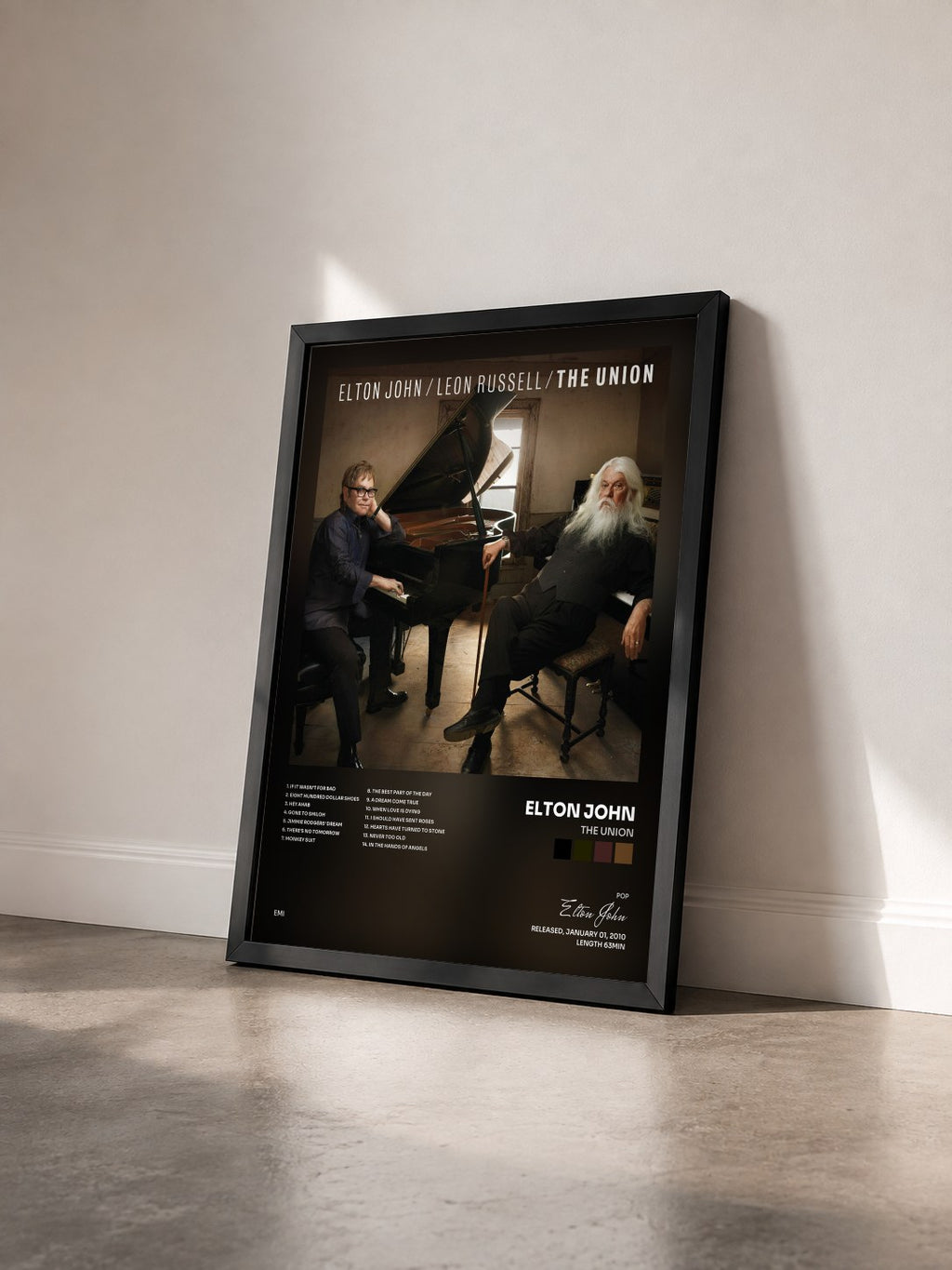 #noir Tableau de l'album The Union de Elton John vu de trois quarts, cadre noir