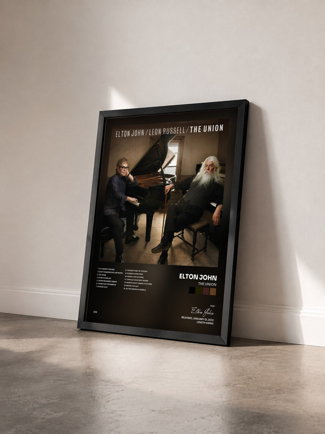#noir Tableau de l'album The Union de Elton John vu de trois quarts, cadre noir