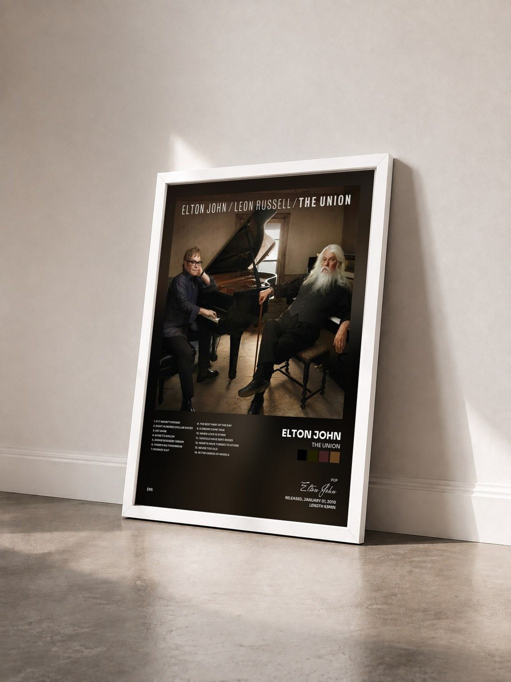 #blanc Tableau de l'album The Union de Elton John vu de trois quarts, cadre blanc