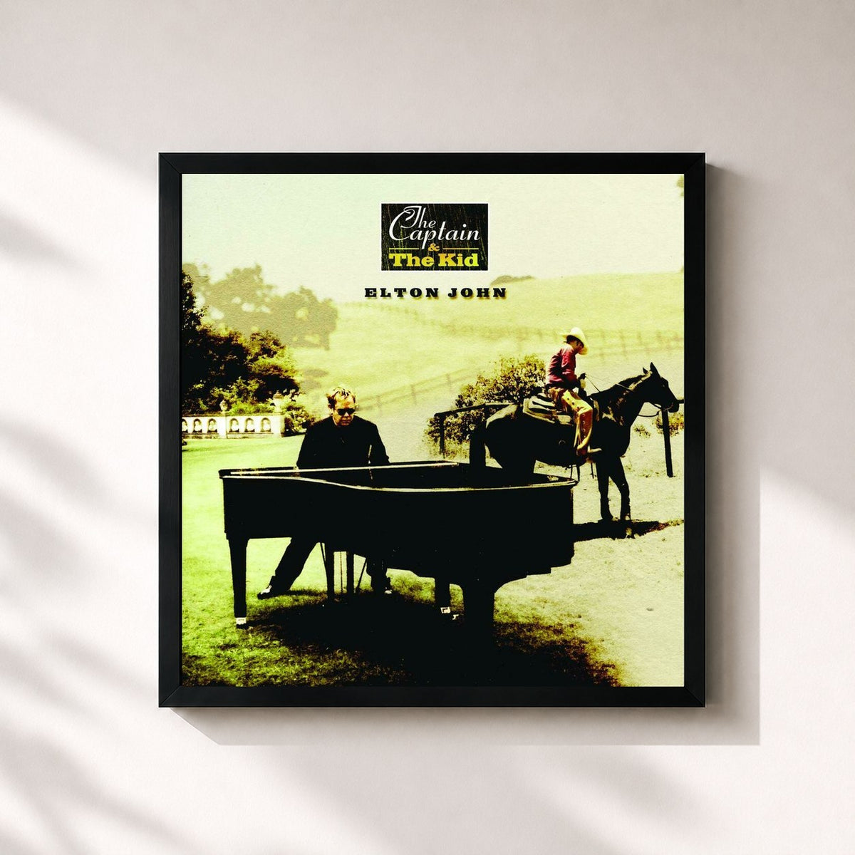 #noir Tableau carré de l'album The Captain and The Kid de Elton John, cadre noir 32x32 cm