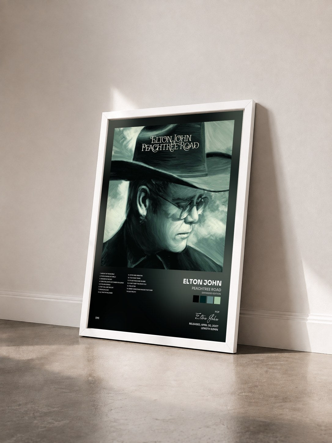 #blanc Tableau de l'album Peachtree Road (Expanded Edition) de Elton John vu de trois quarts, cadre blanc