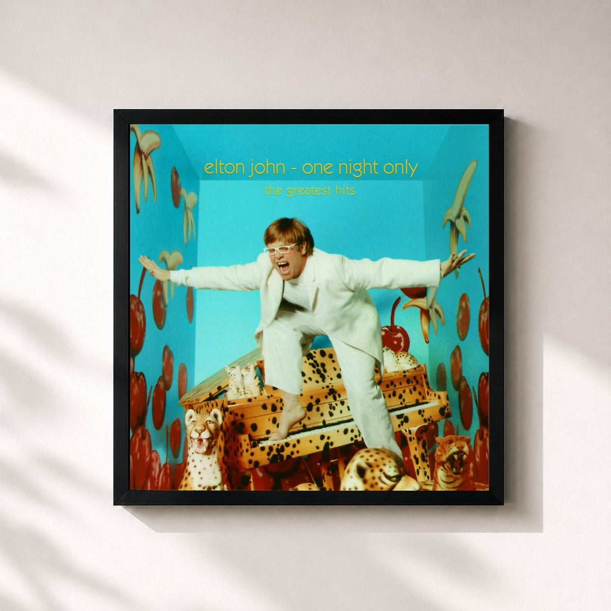 #noir Tableau carré de l'album One Night Only de Elton John, cadre noir 32x32 cm