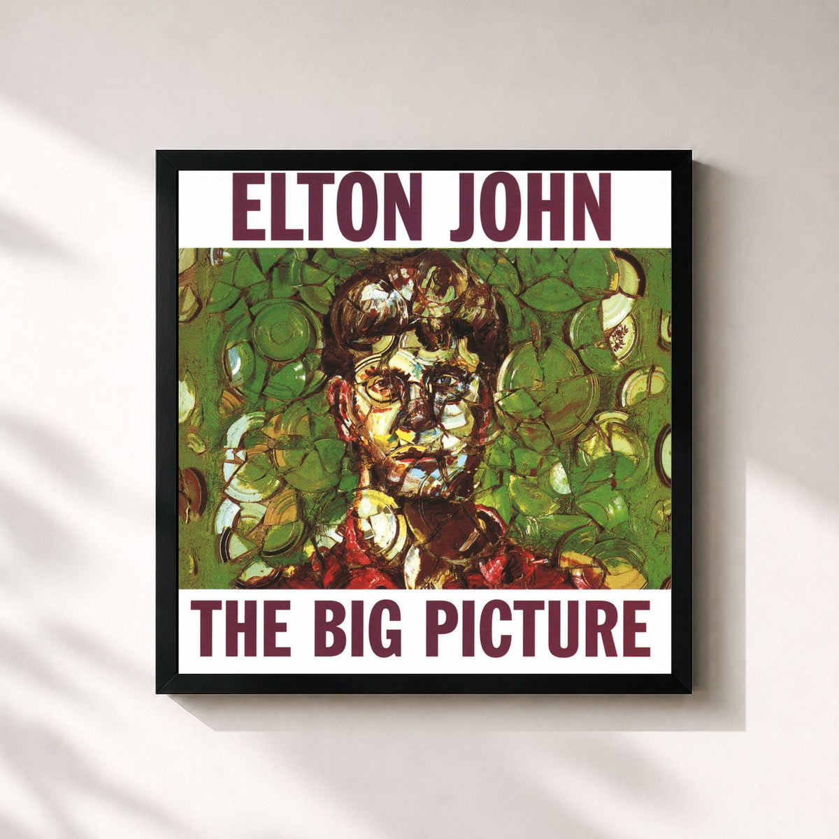 #noir Tableau carré de l'album The Big Picture de Elton John, cadre noir 32x32 cm