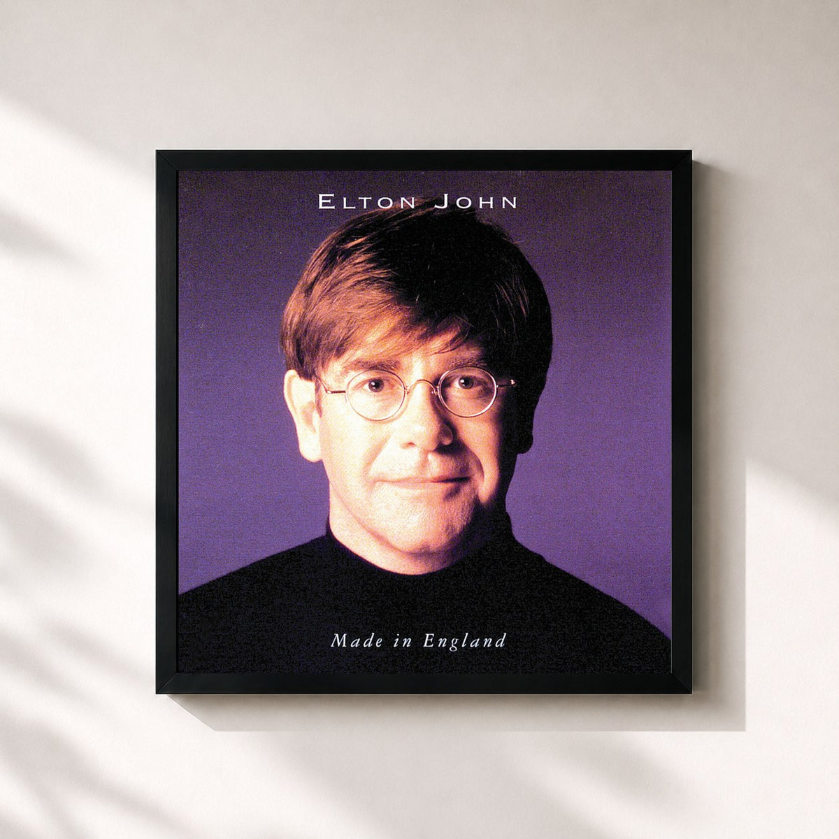 #noir Tableau carré de l'album Made In England de Elton John, cadre noir 32x32 cm