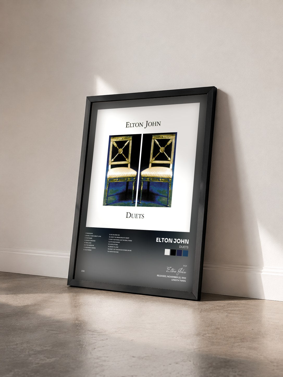 #noir Tableau de l'album Duets de Elton John vu de trois quarts, cadre noir