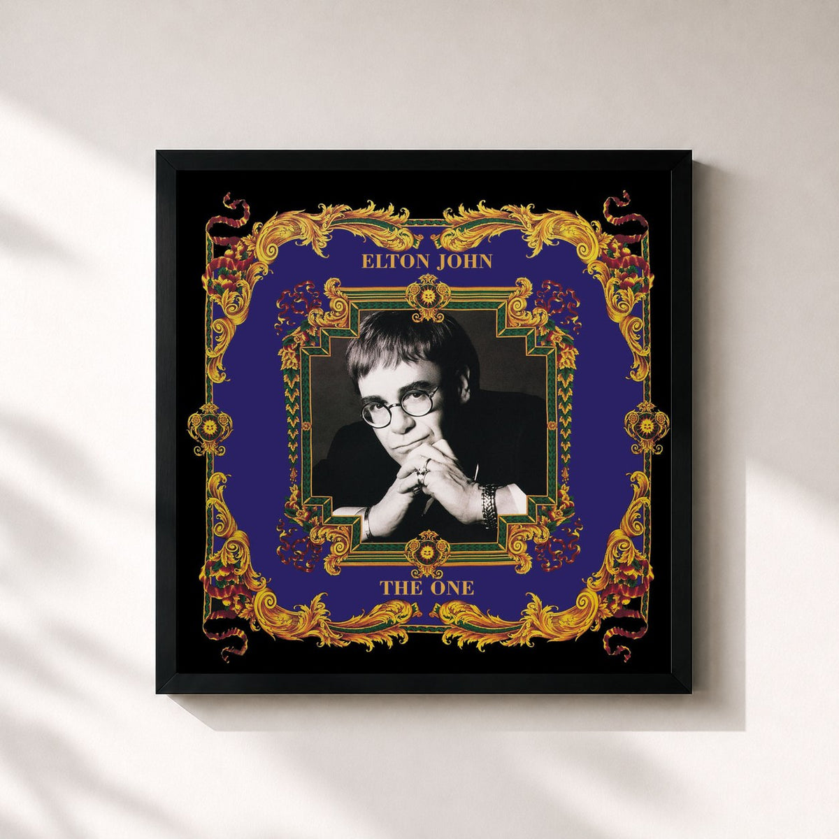 #noir Tableau carré de l'album The One de Elton John, cadre noir 32x32 cm