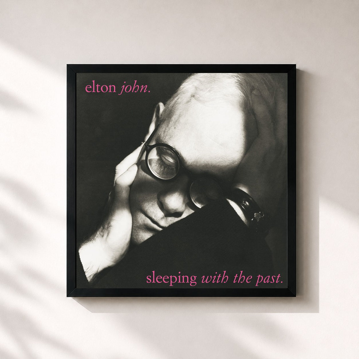 #noir Tableau carré de l'album Sleeping With The Past de Elton John, cadre noir 32x32 cm