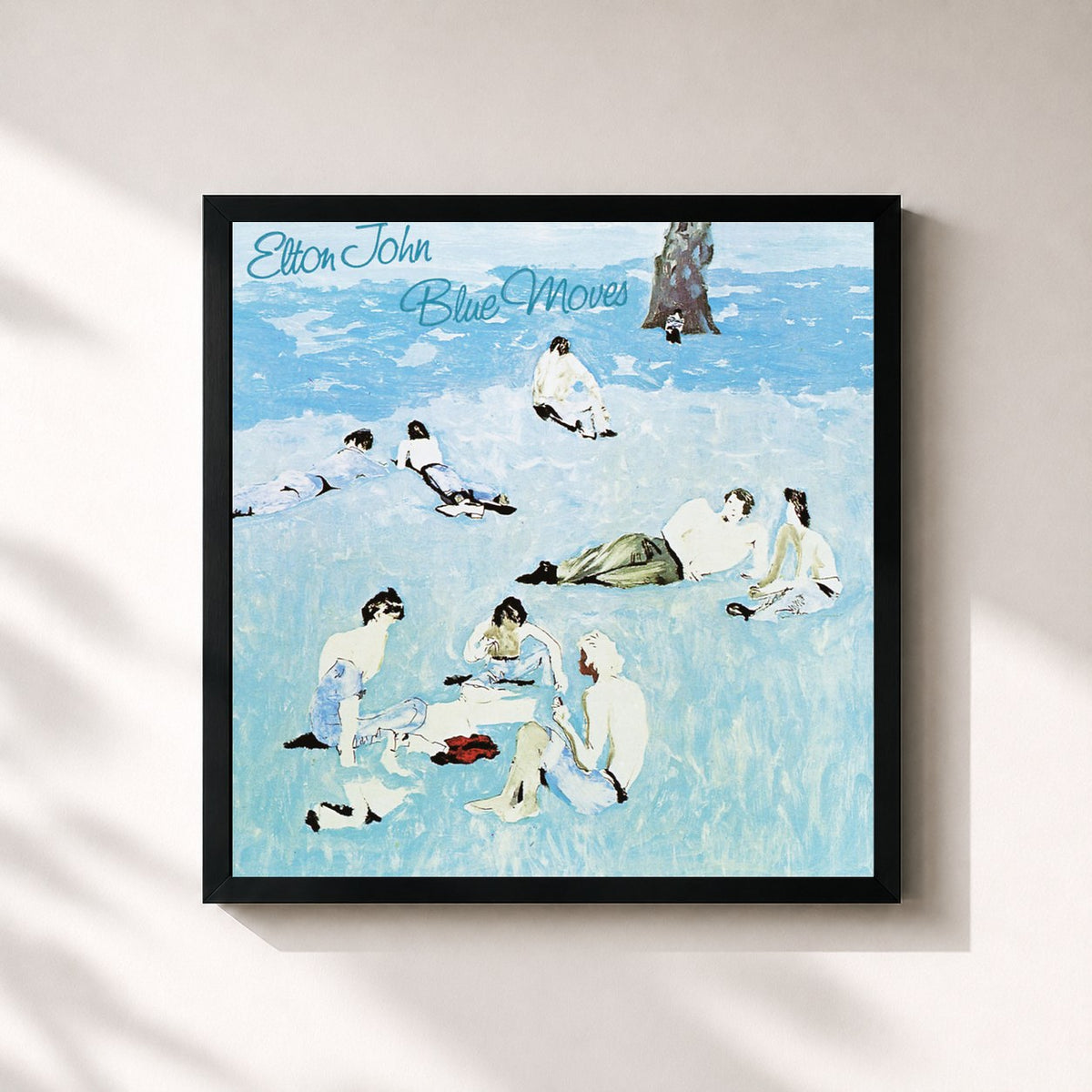 #noir Tableau carré de l'album Blue Moves de Elton John, cadre noir 32x32 cm