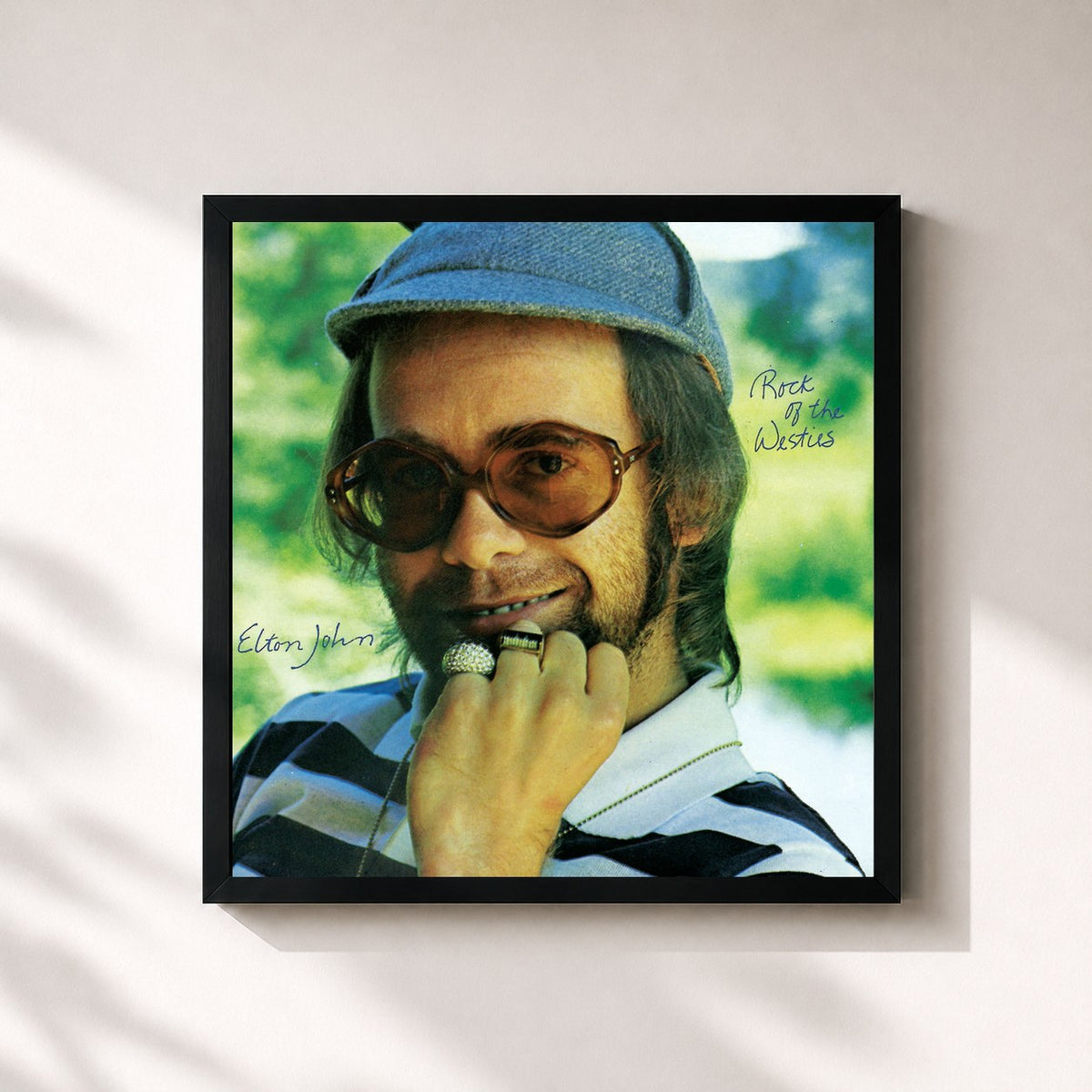 #noir Tableau carré de l'album Rock Of The Westies de Elton John, cadre noir 32x32 cm