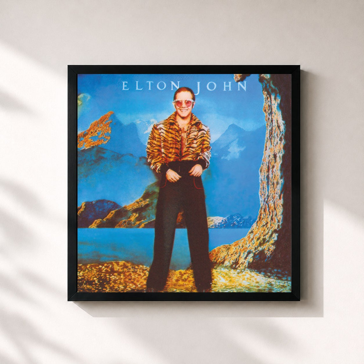 #noir Tableau carré de l'album Caribou (Remastered 1995) de Elton John, cadre noir 32x32 cm